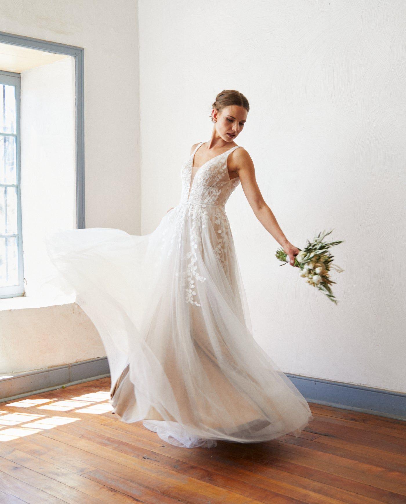 Vestido Largo de Novia Eloise Tul Nude-5