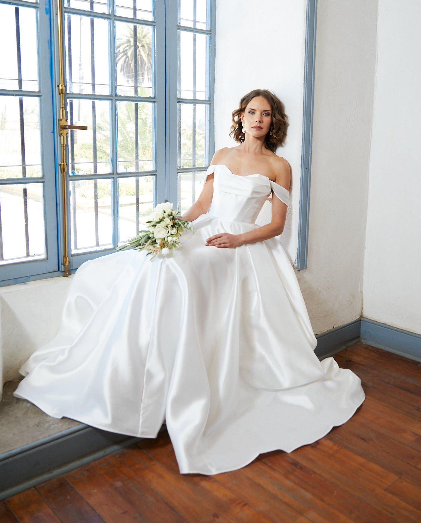 Vestido Largo de Novia Celeste Blanco-5