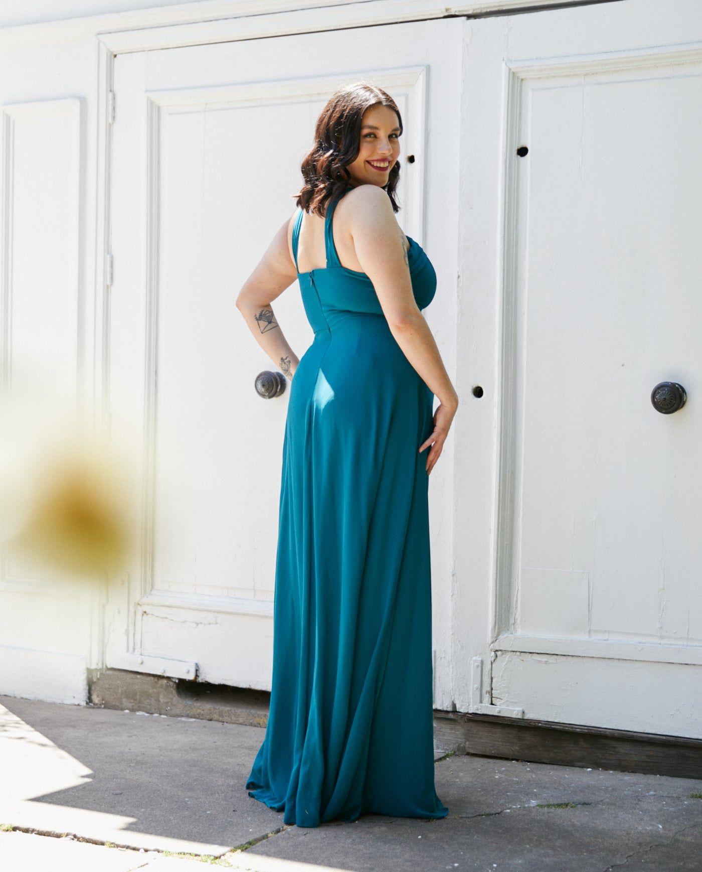 Vestido Largo de Fiesta Elisa Halter Turquesa Oscuro-2