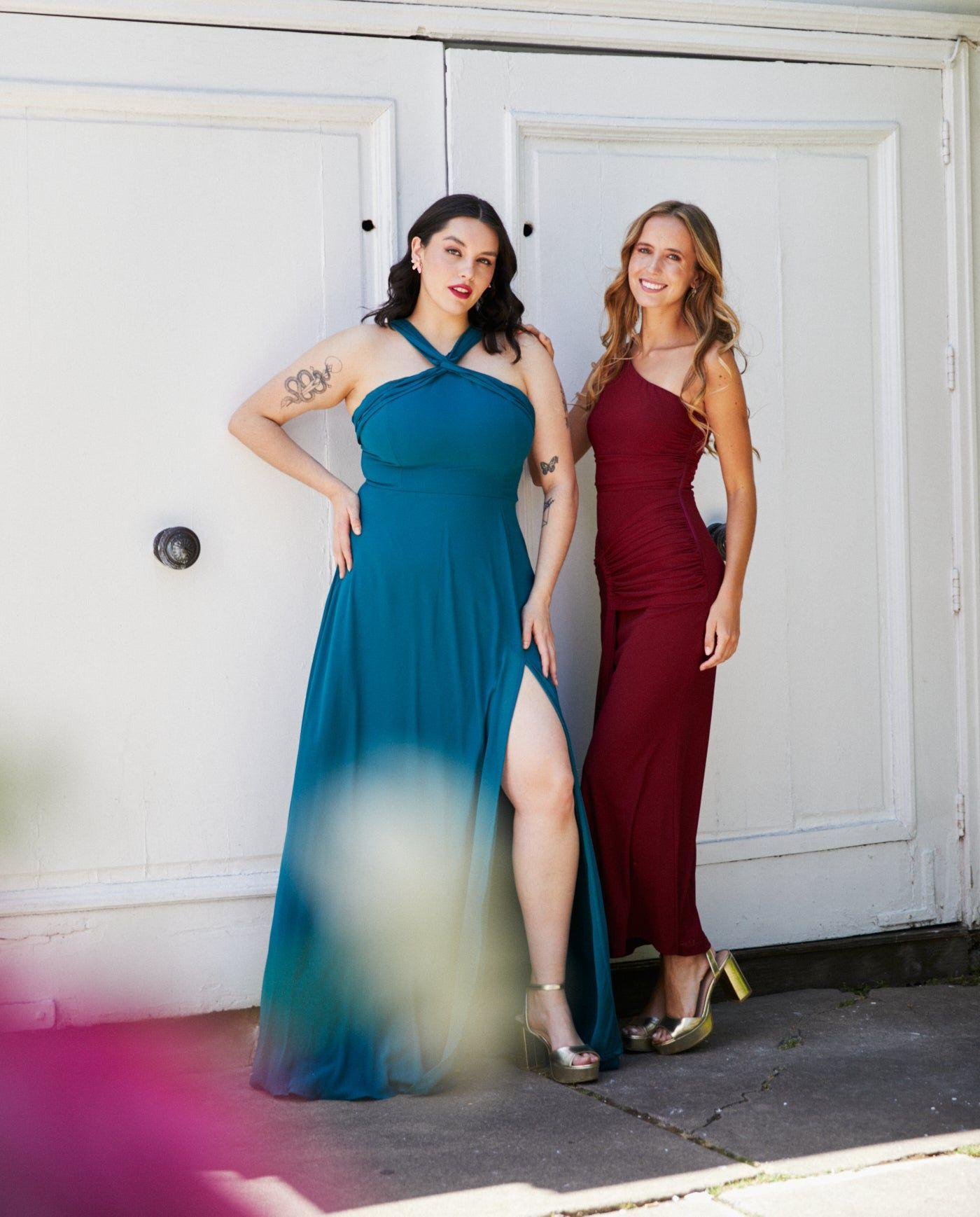 Vestido Largo de Fiesta Elisa Halter Turquesa Oscuro-3