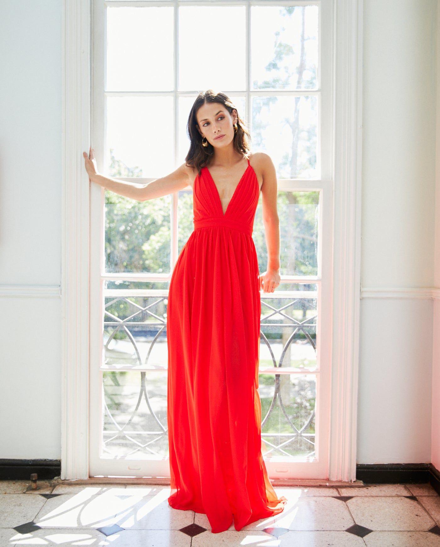 Vestido Largo de Fiesta Laura Gasa Rojo-0