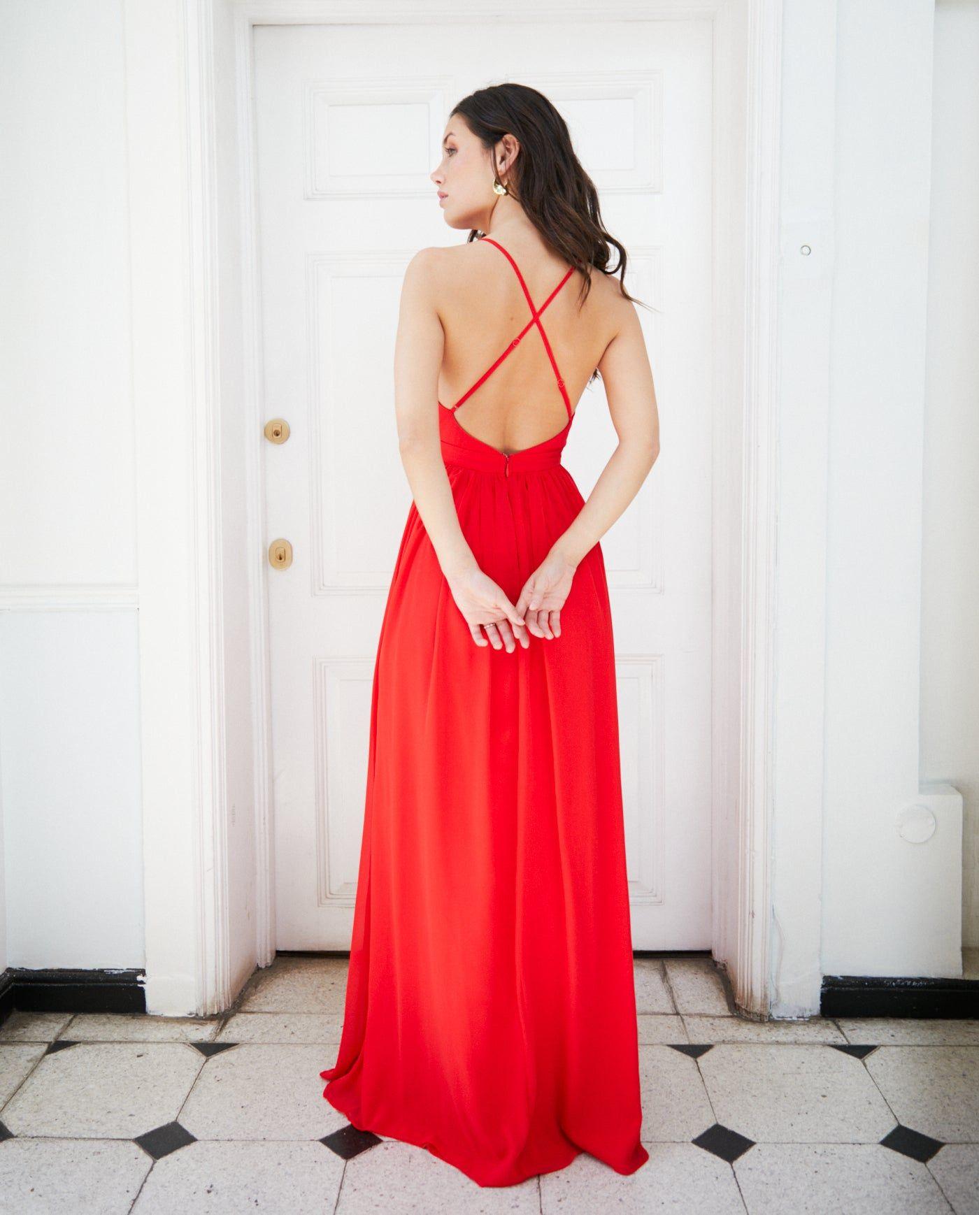 Vestido Largo de Fiesta Laura Gasa Rojo-1