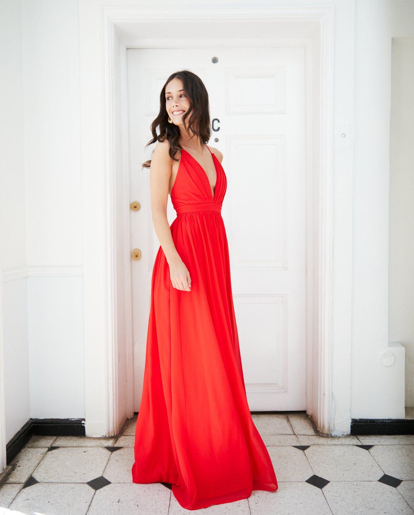 Vestido Largo de Fiesta Laura Gasa Rojo-3