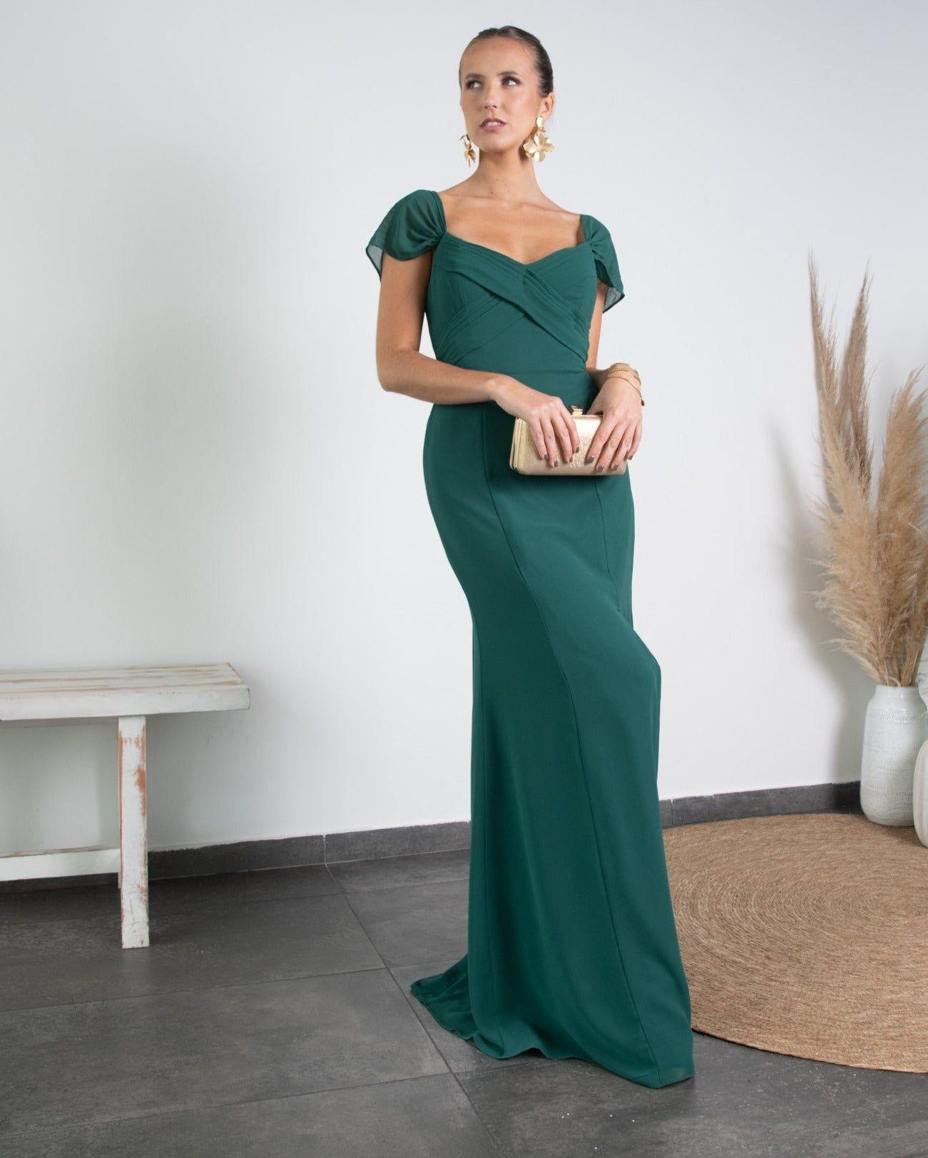 Vestido Largo de Fiesta Pabla Verde Oscuro-0