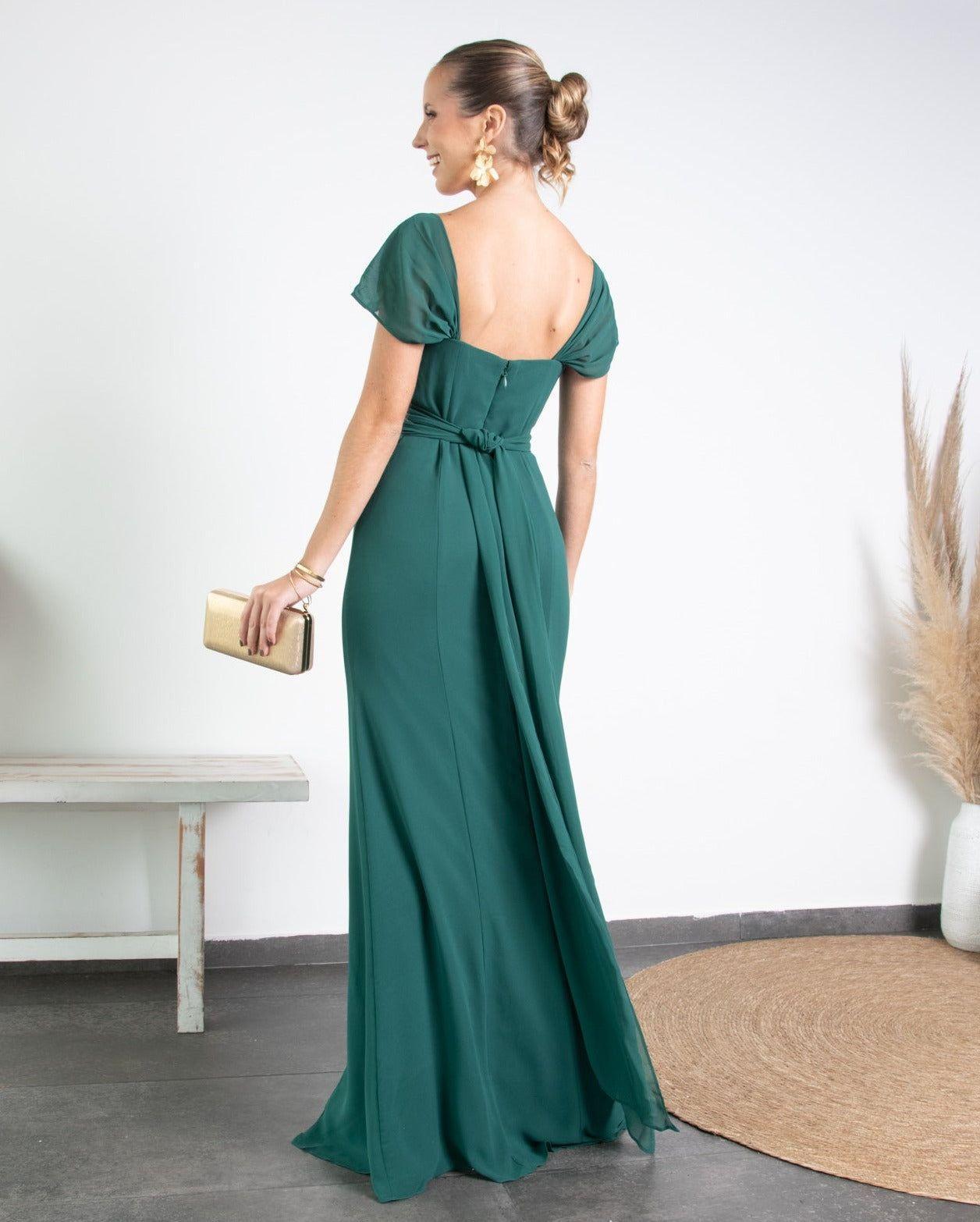 Vestido Largo de Fiesta Pabla Verde Oscuro-1