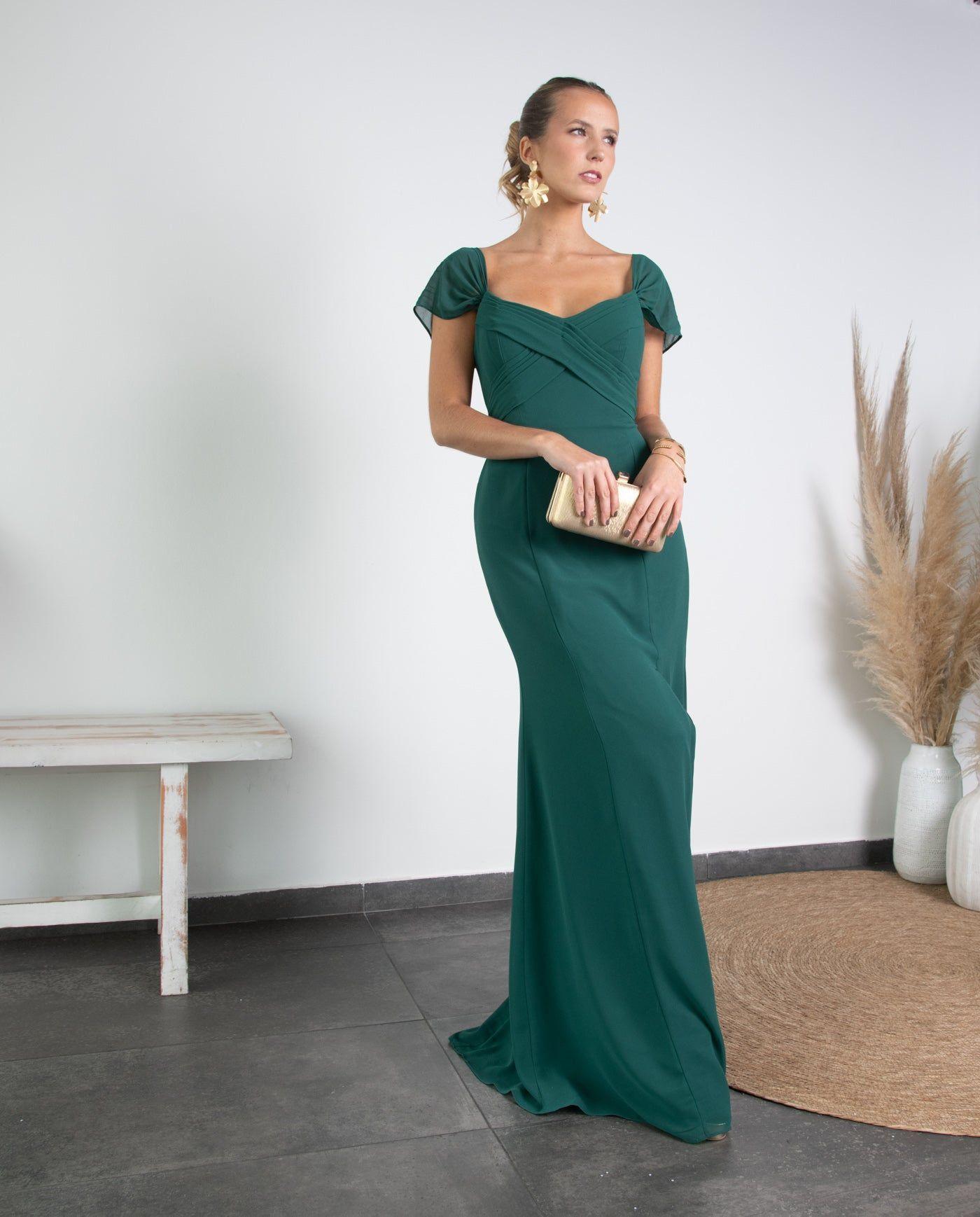 Vestido Largo de Fiesta Pabla Verde Oscuro-4