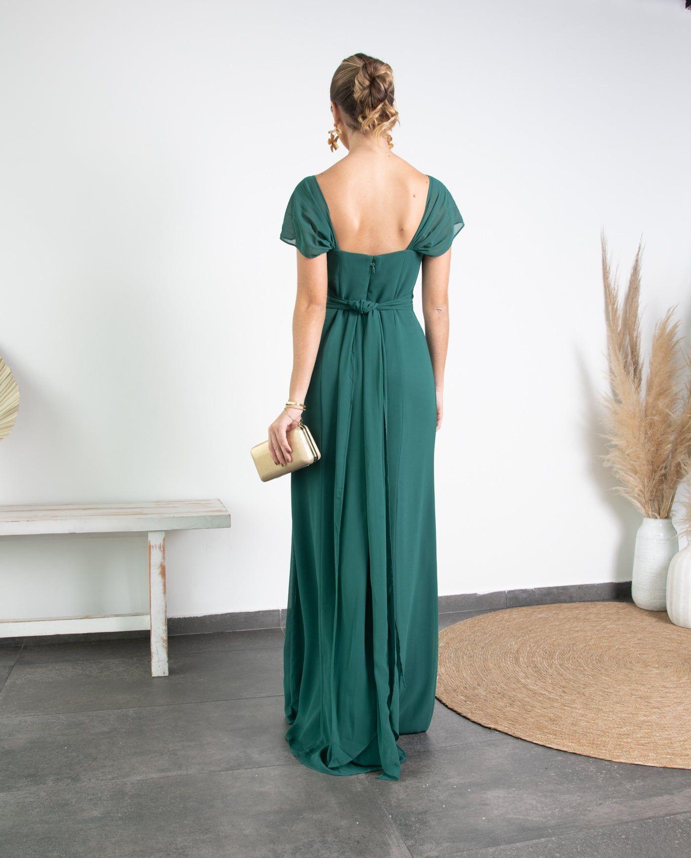 Vestido Largo de Fiesta Pabla Verde Oscuro-5