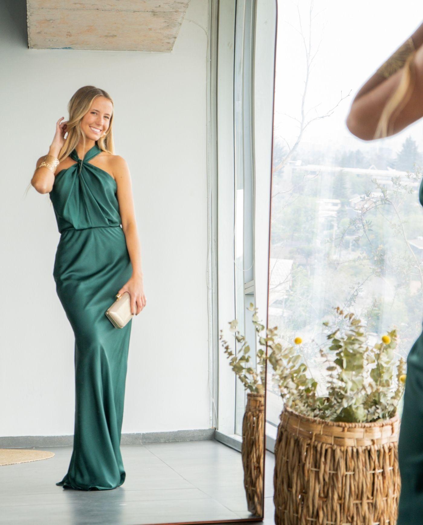 Vestido Largo de Fiesta Sofía Halter Verde Oscuro-1
