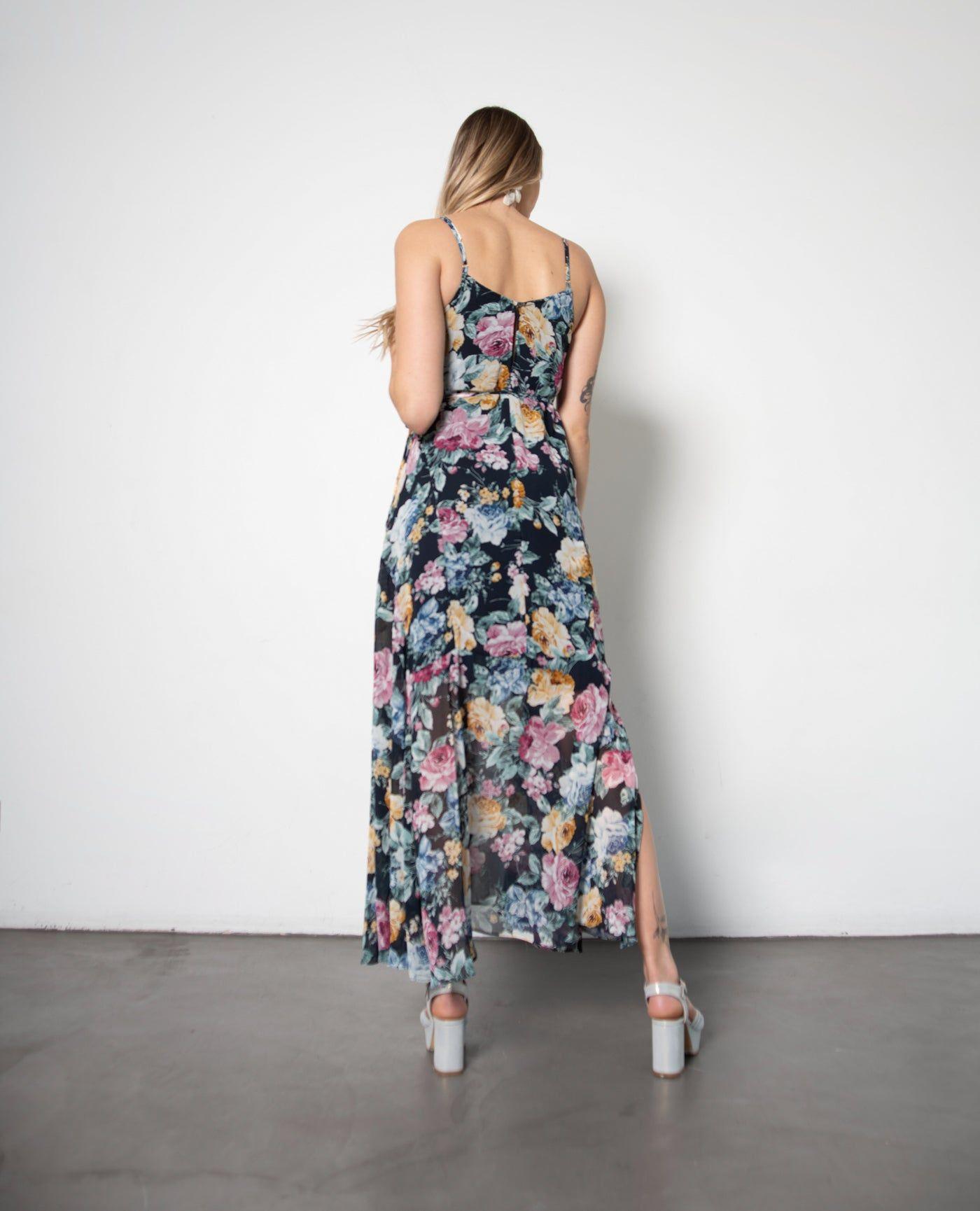 Vestido De Fiesta Largo Flora Fondo Azul Medianoche-2