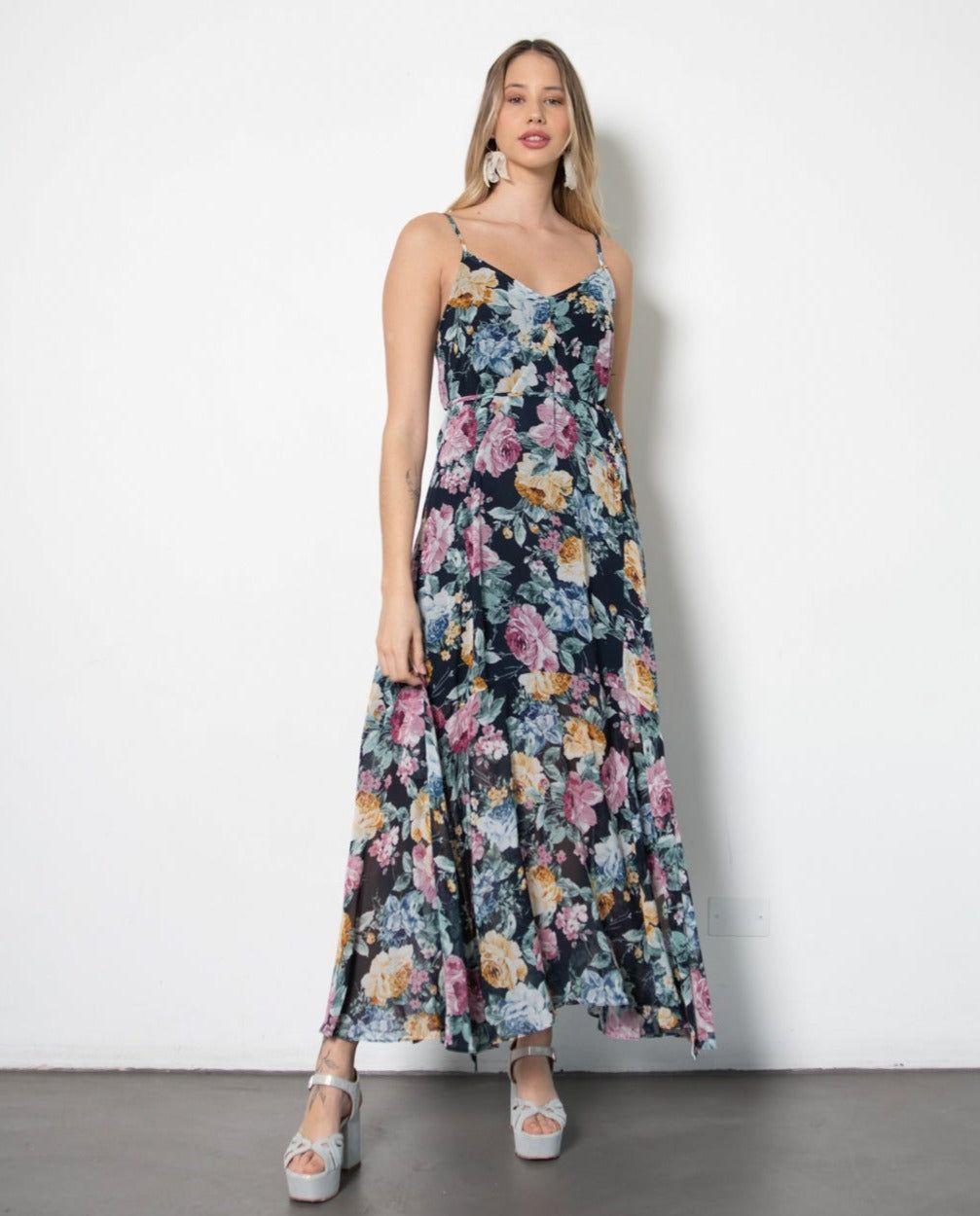 Vestido De Fiesta Largo Flora Fondo Azul Medianoche-4