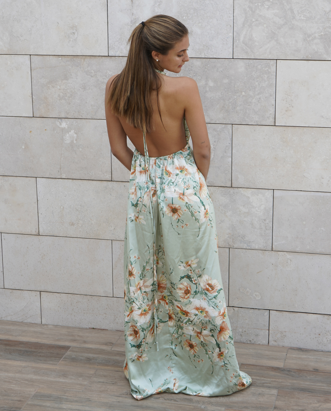 Vestido Largo De Fiesta Jacinta Estampado Fondo Menta-0