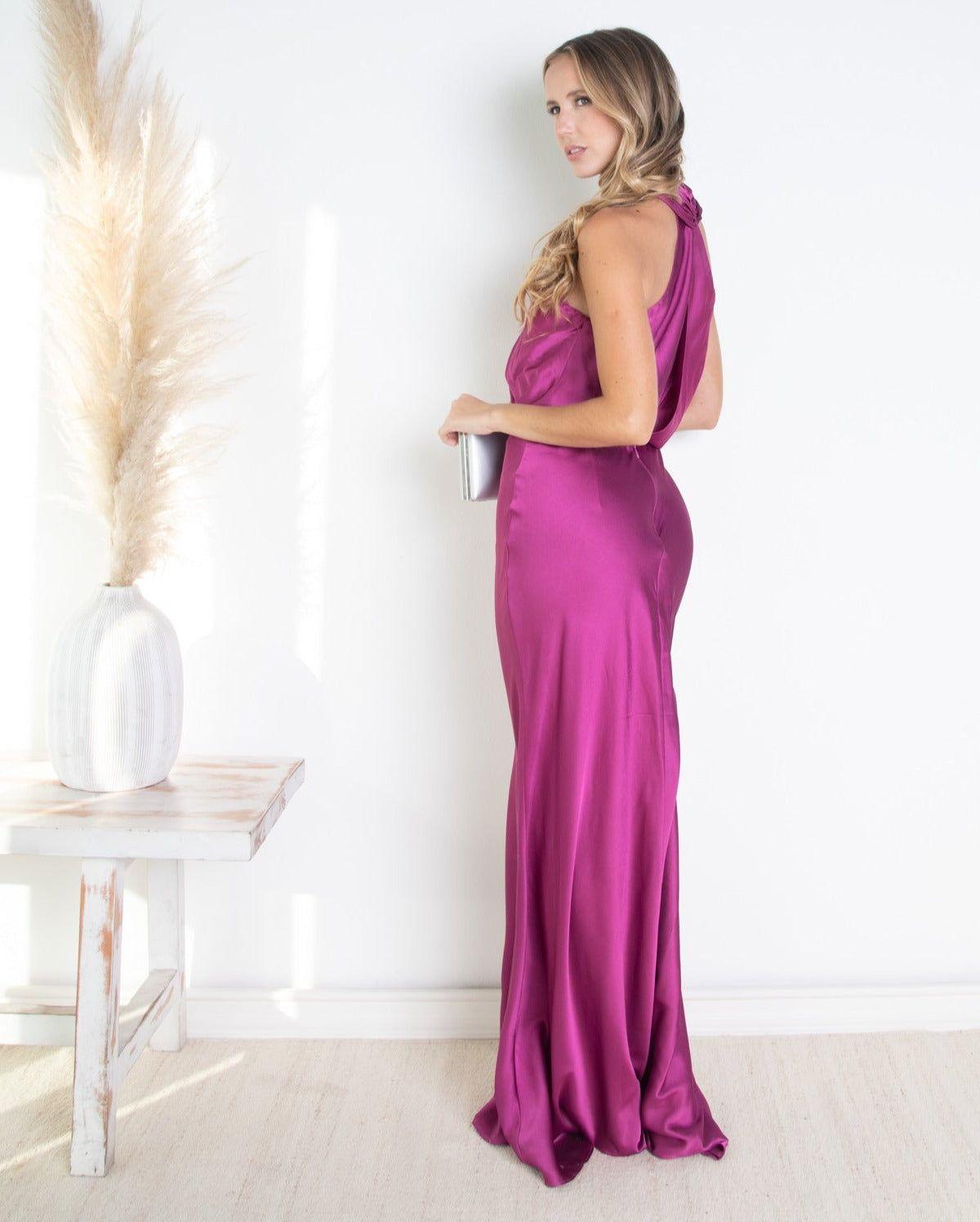 Vestido Largo de Fiesta Sofía Halter Magenta-1
