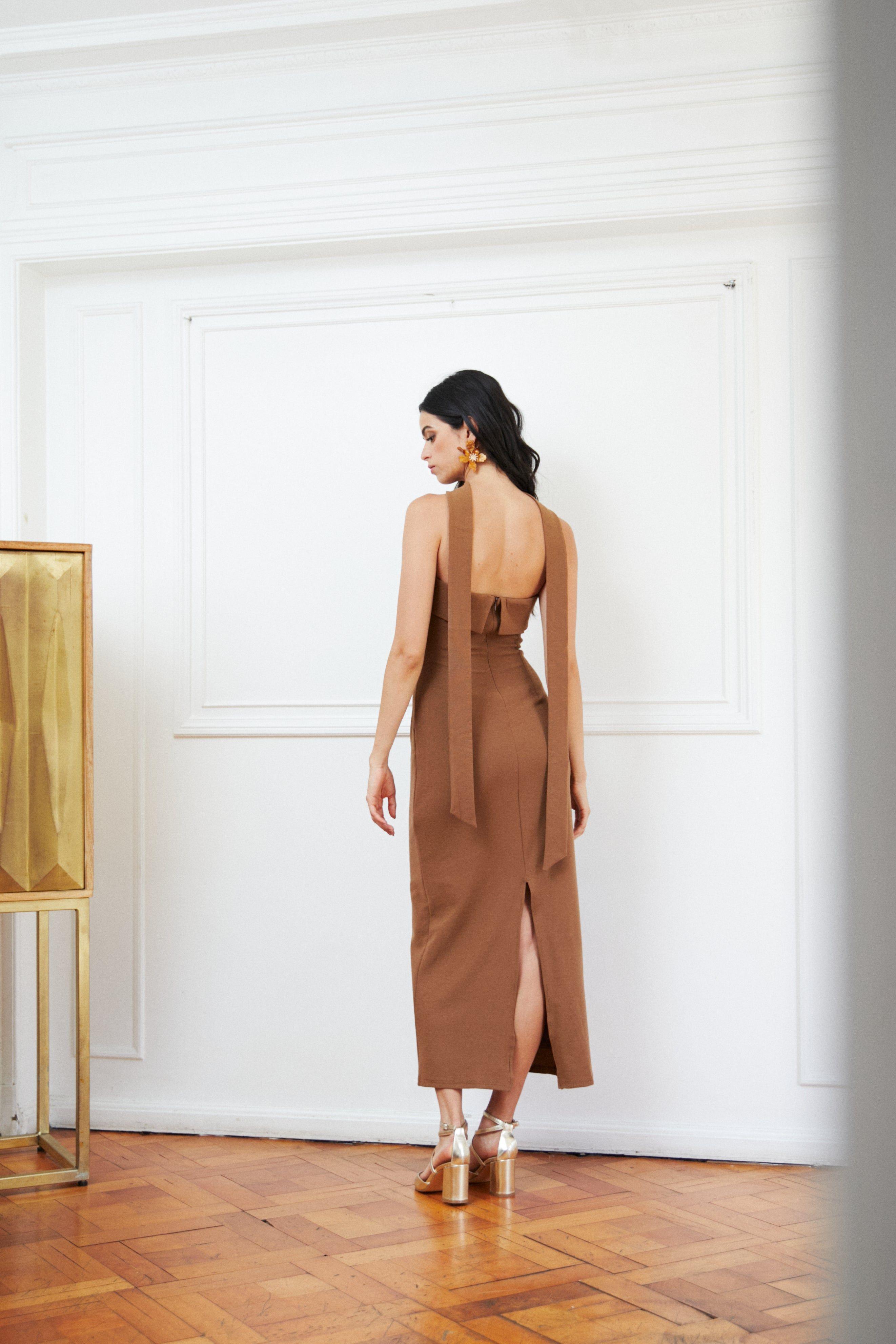 Vestido Largo de Fiesta Maria Ignacia Chocolate-3