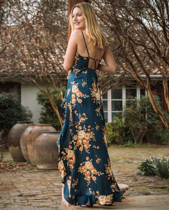 Vestido Largo Estela Floreado Azul-4