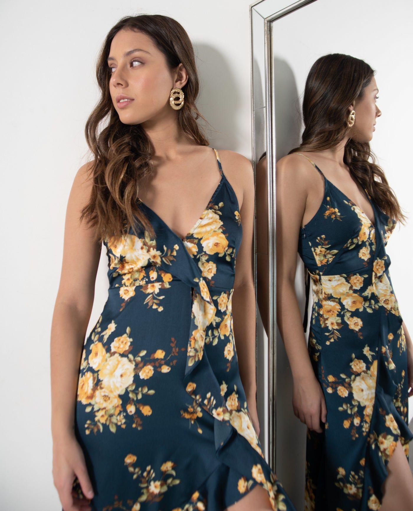 Vestido Largo Estela Floreado Azul-6