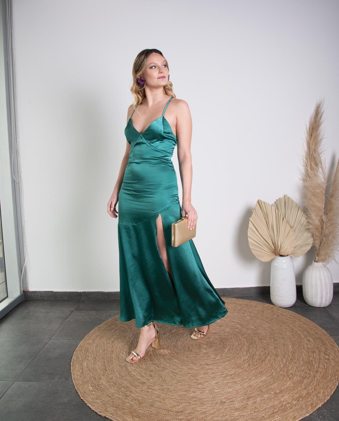 Vestido de Fiesta Renata Satin Verde-1