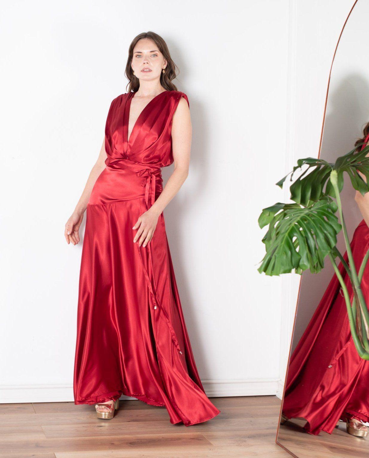 Vestido Largo de Fiesta Oporto Rojo Italiano-0