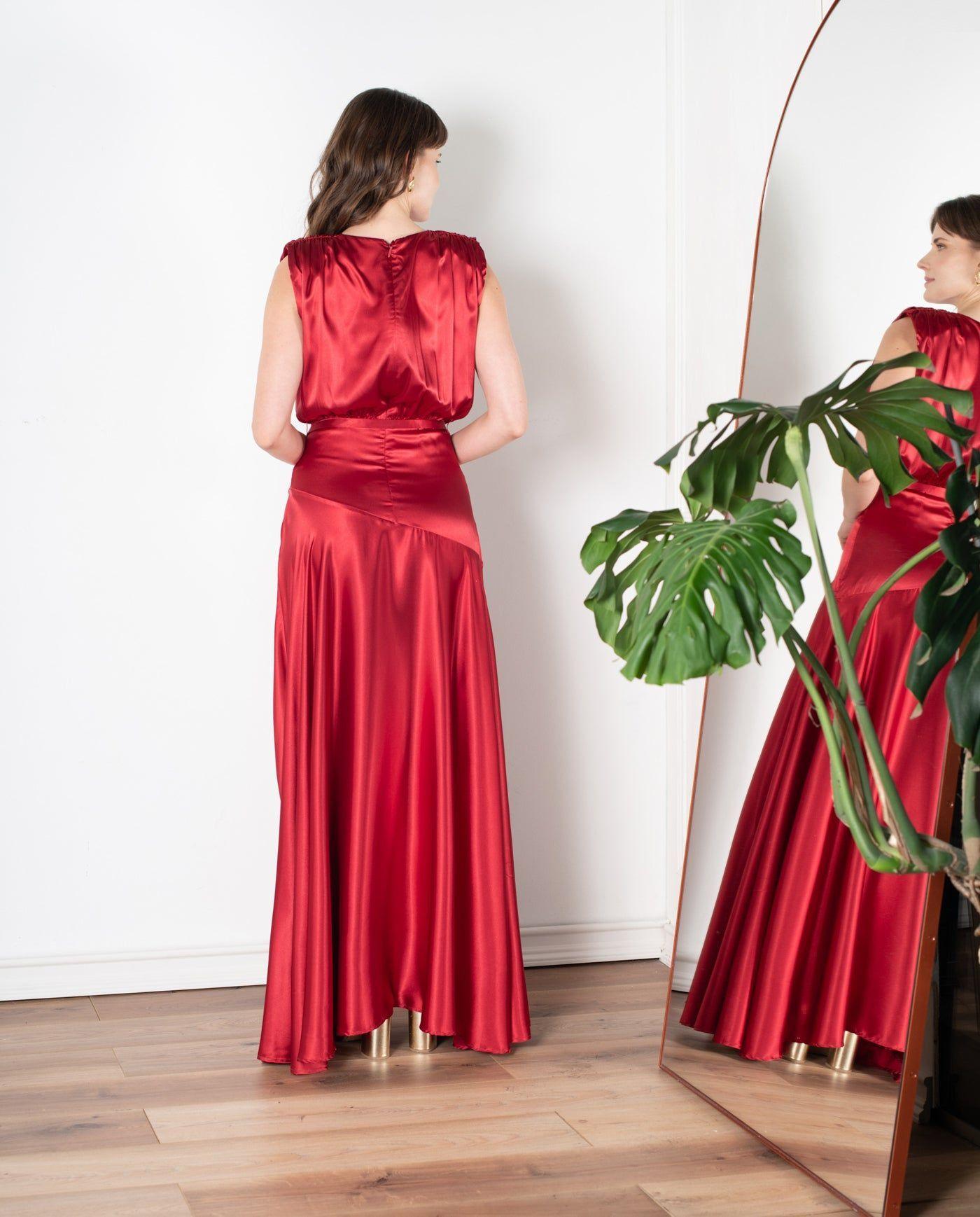 Vestido Largo de Fiesta Oporto Rojo Italiano-2