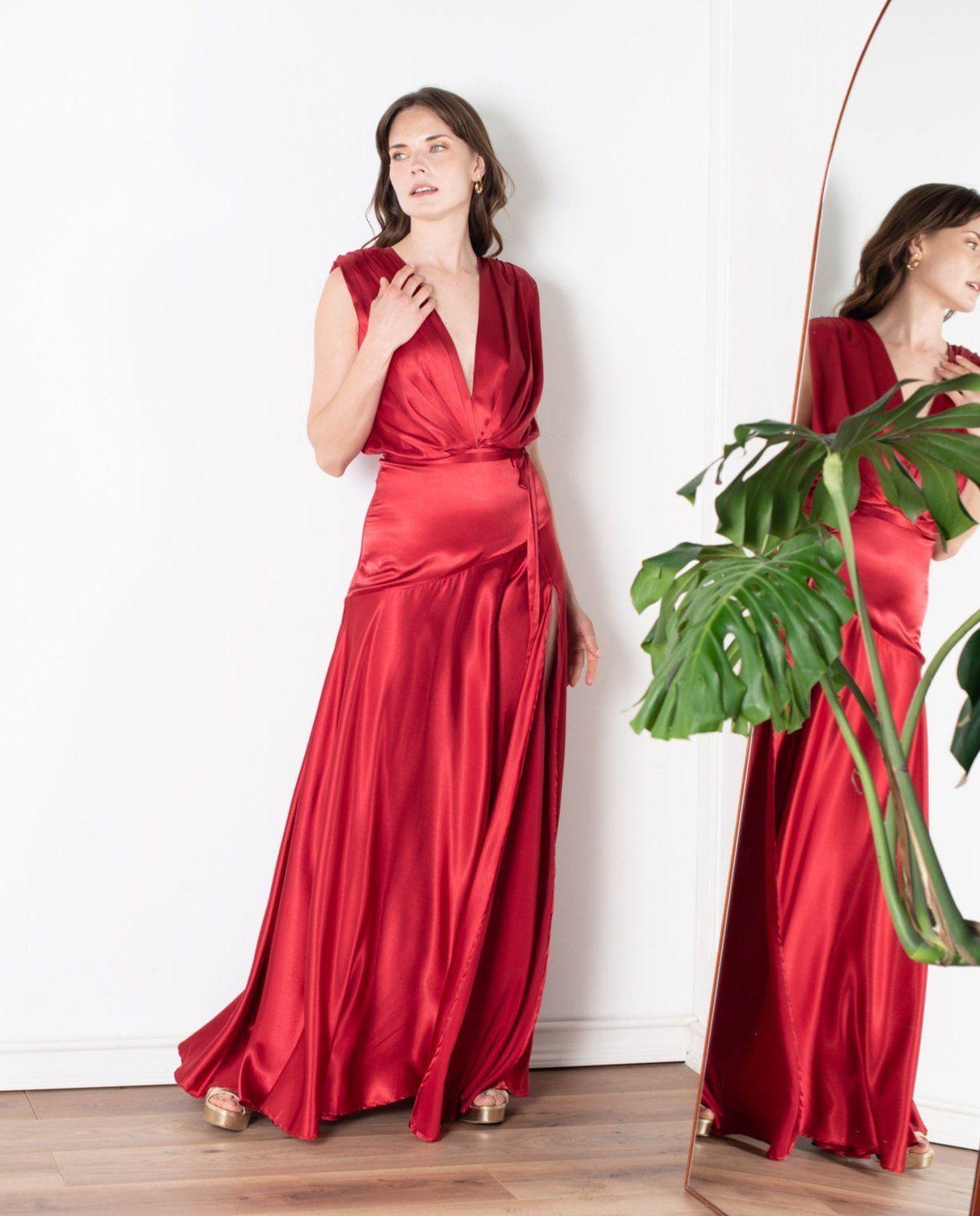 Vestido Largo de Fiesta Oporto Rojo Italiano-3