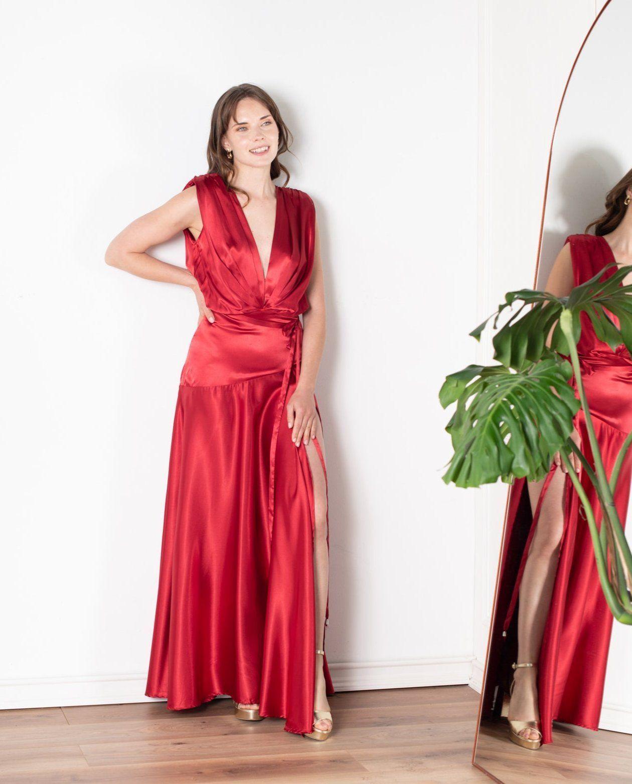 Vestido Largo de Fiesta Oporto Rojo Italiano-4