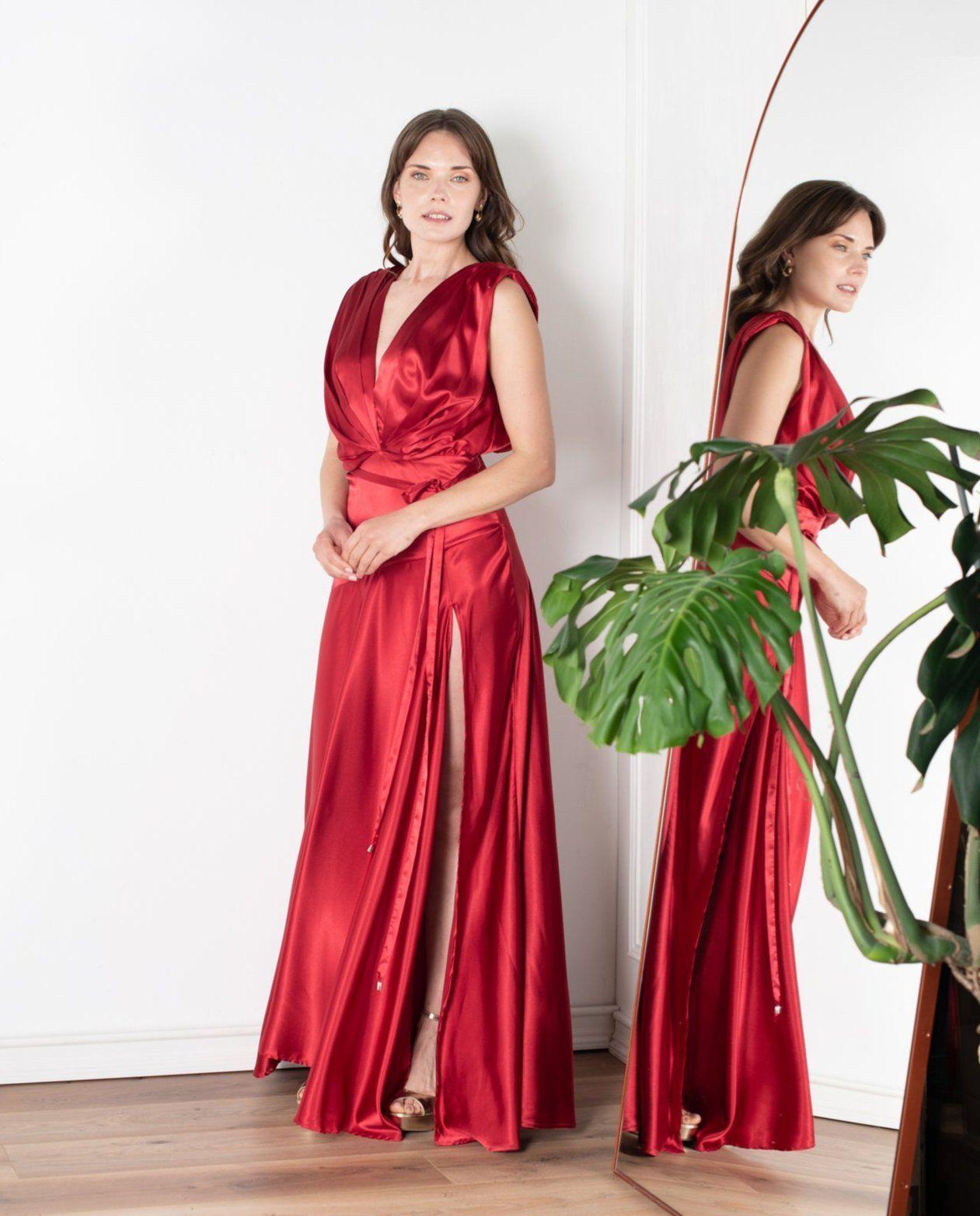 Vestido Largo de Fiesta Oporto Rojo Italiano-5