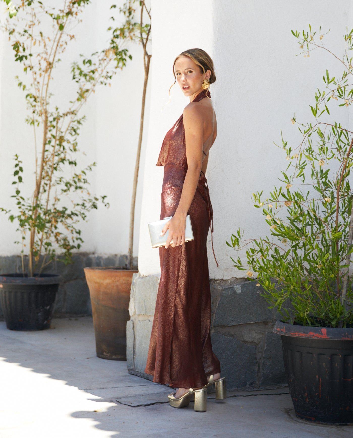 Vestido Largo de Fiesta Loreta Chocolate Metalizado-4