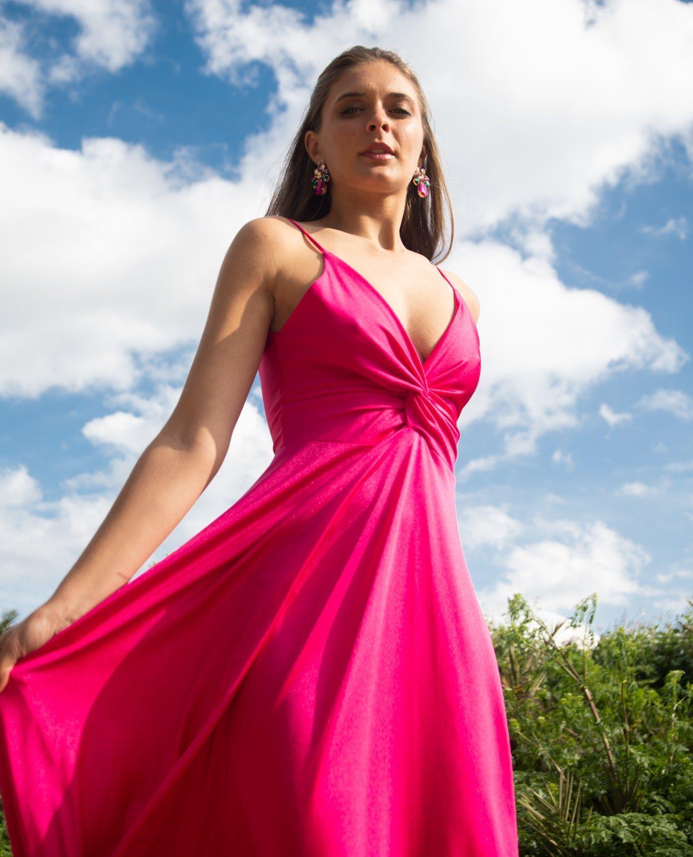 Vestido Largo de Fiesta Nudo Fucsia-3