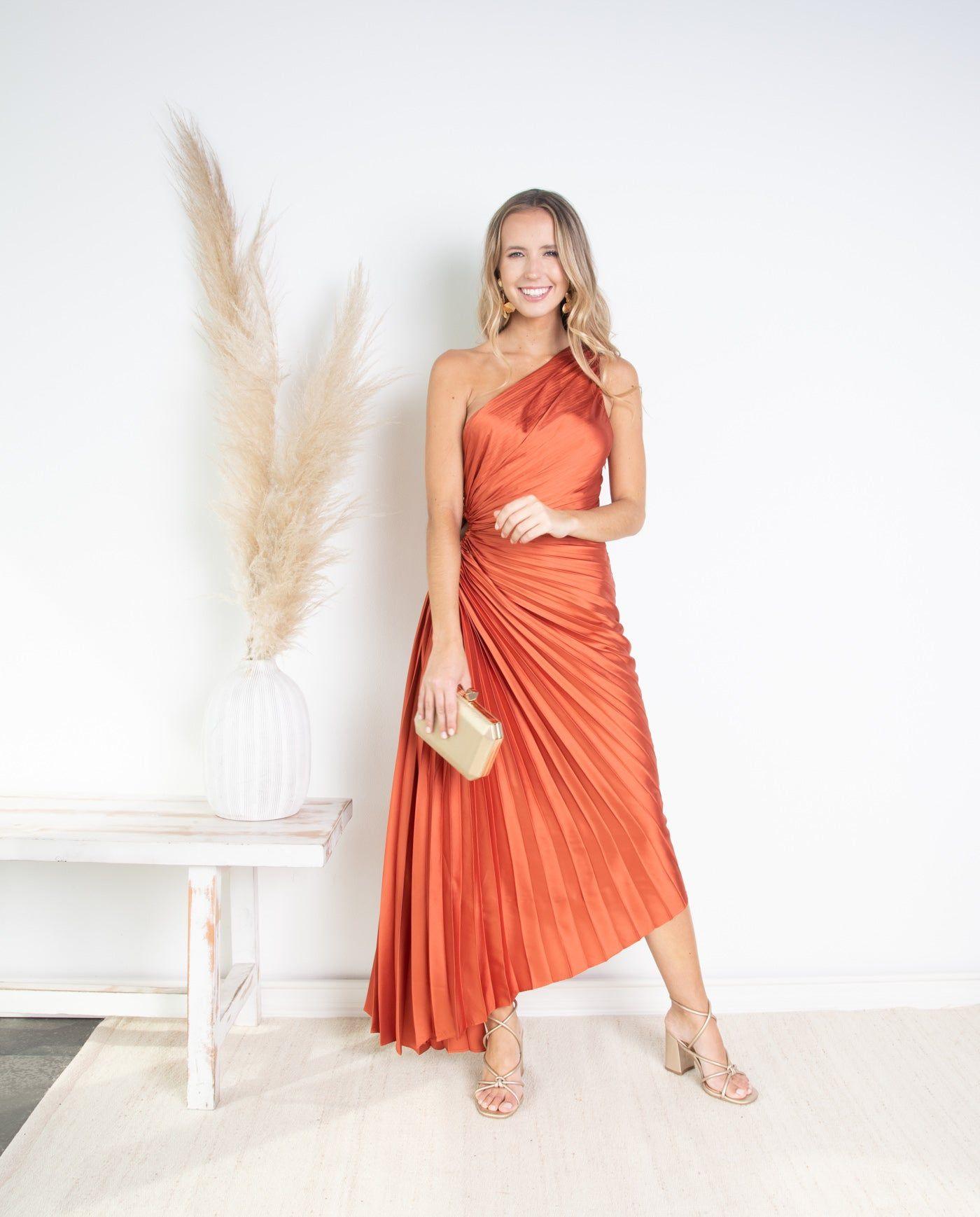 Vestido de Fiesta Largo Lucía un Hombro Terracota-4