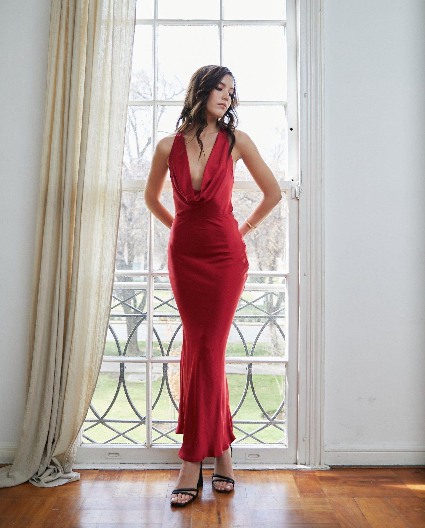 Vestido Largo de Fiesta Tais Rojo Italiano-0