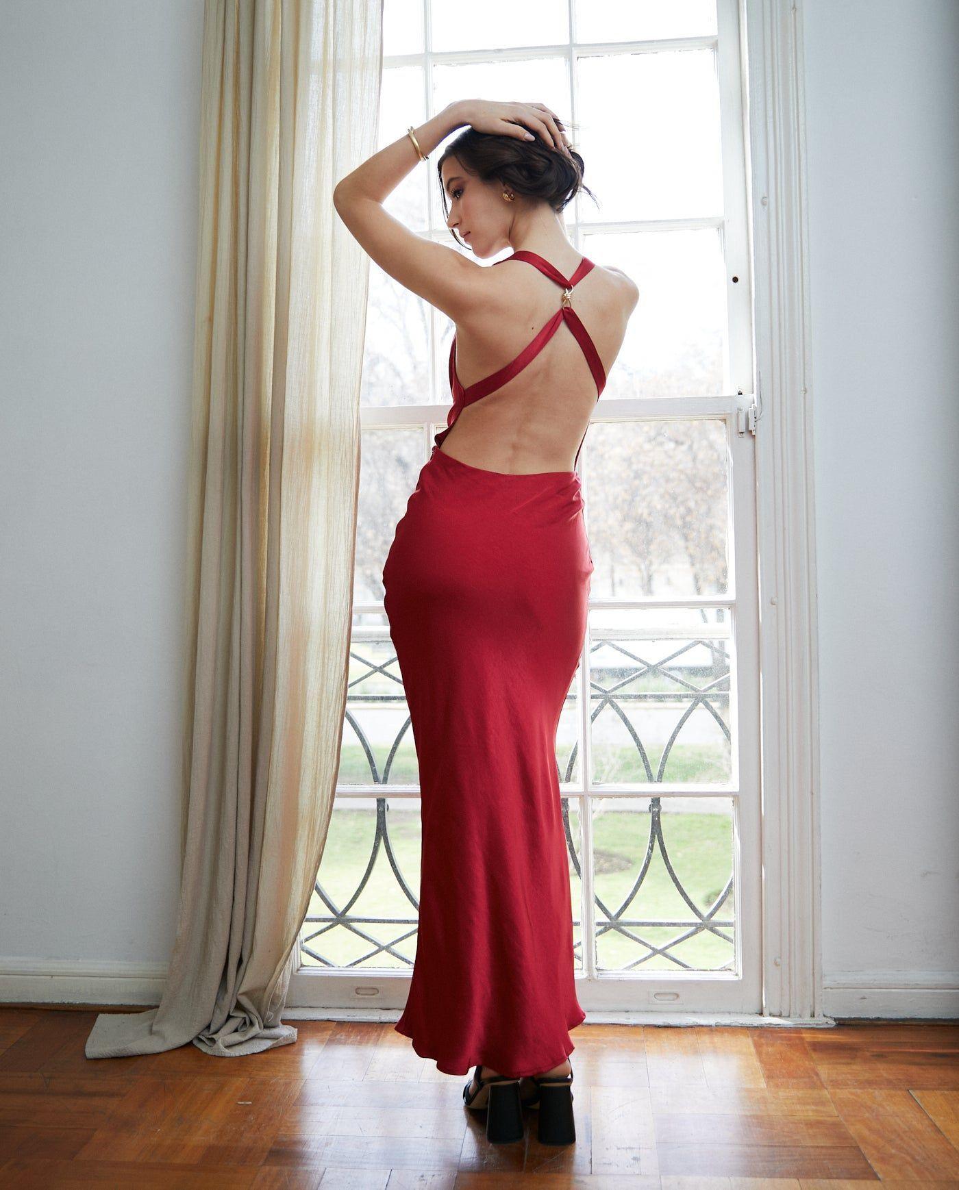 Vestido Largo de Fiesta Tais Rojo Italiano-1