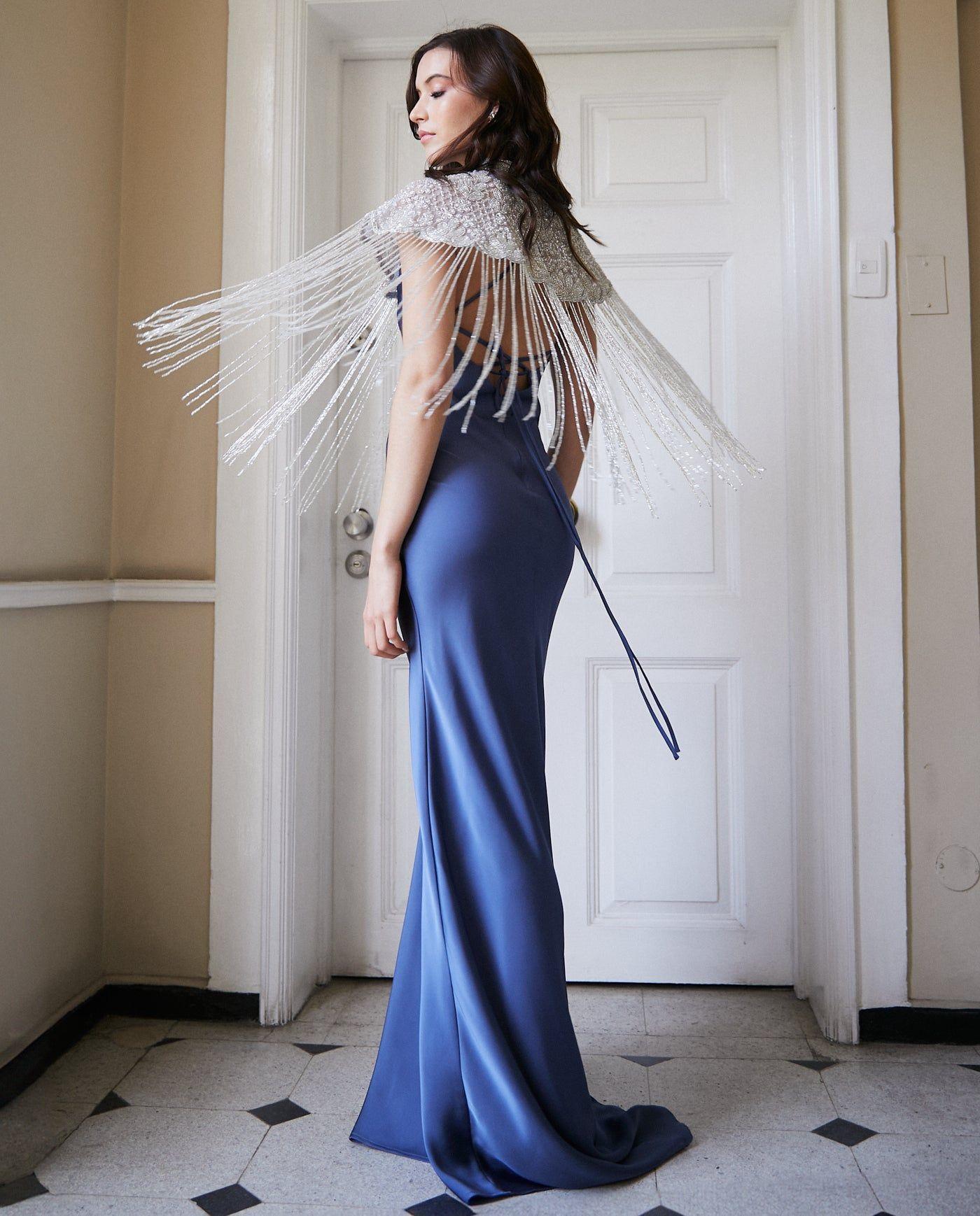 Vestido Largo de Fiesta Alina Azul Piedra-3