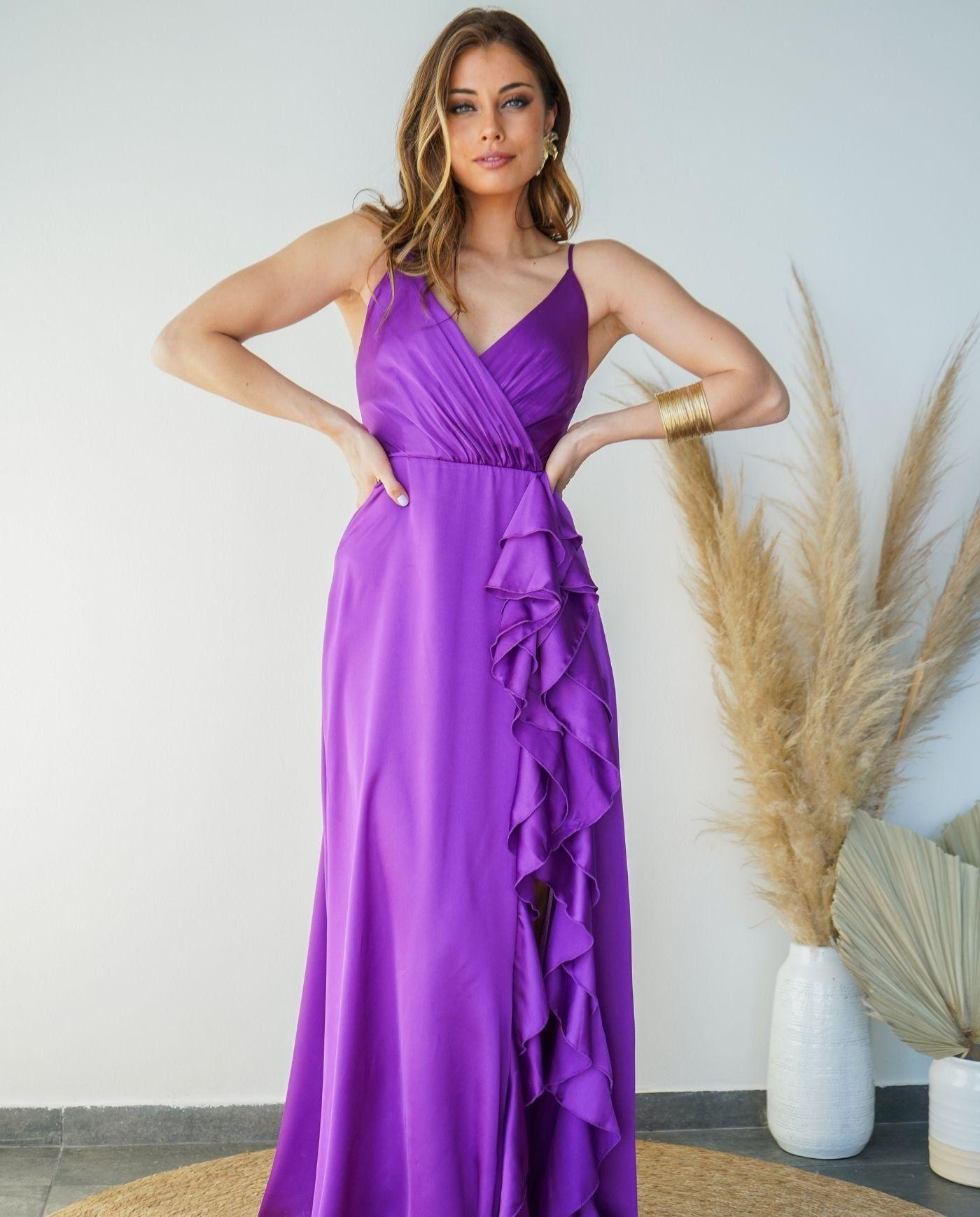 Vestido de Fiesta Largo Silvina Magenta-3