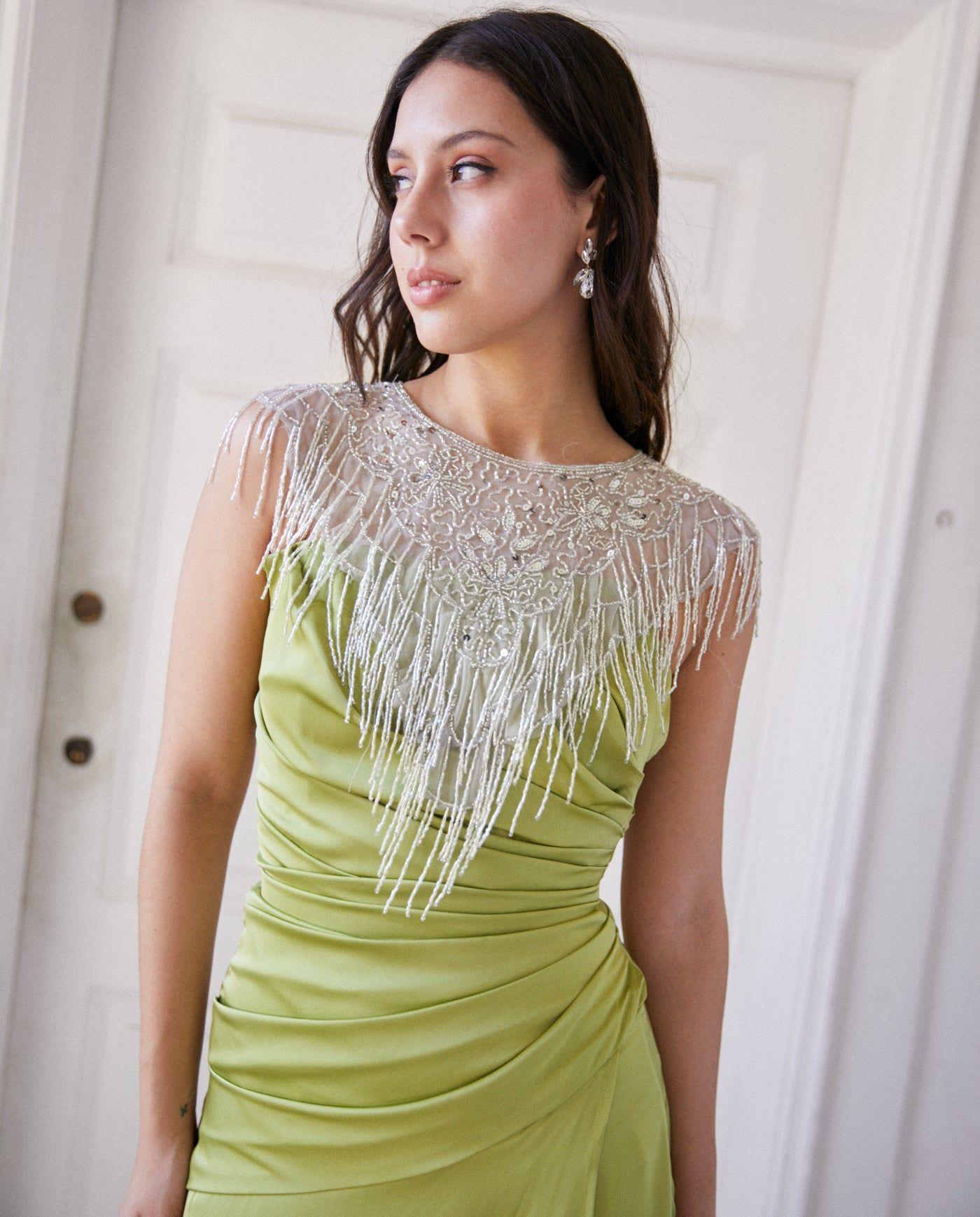 Vestido Largo de Fiesta Rafaella Verde Limón-3