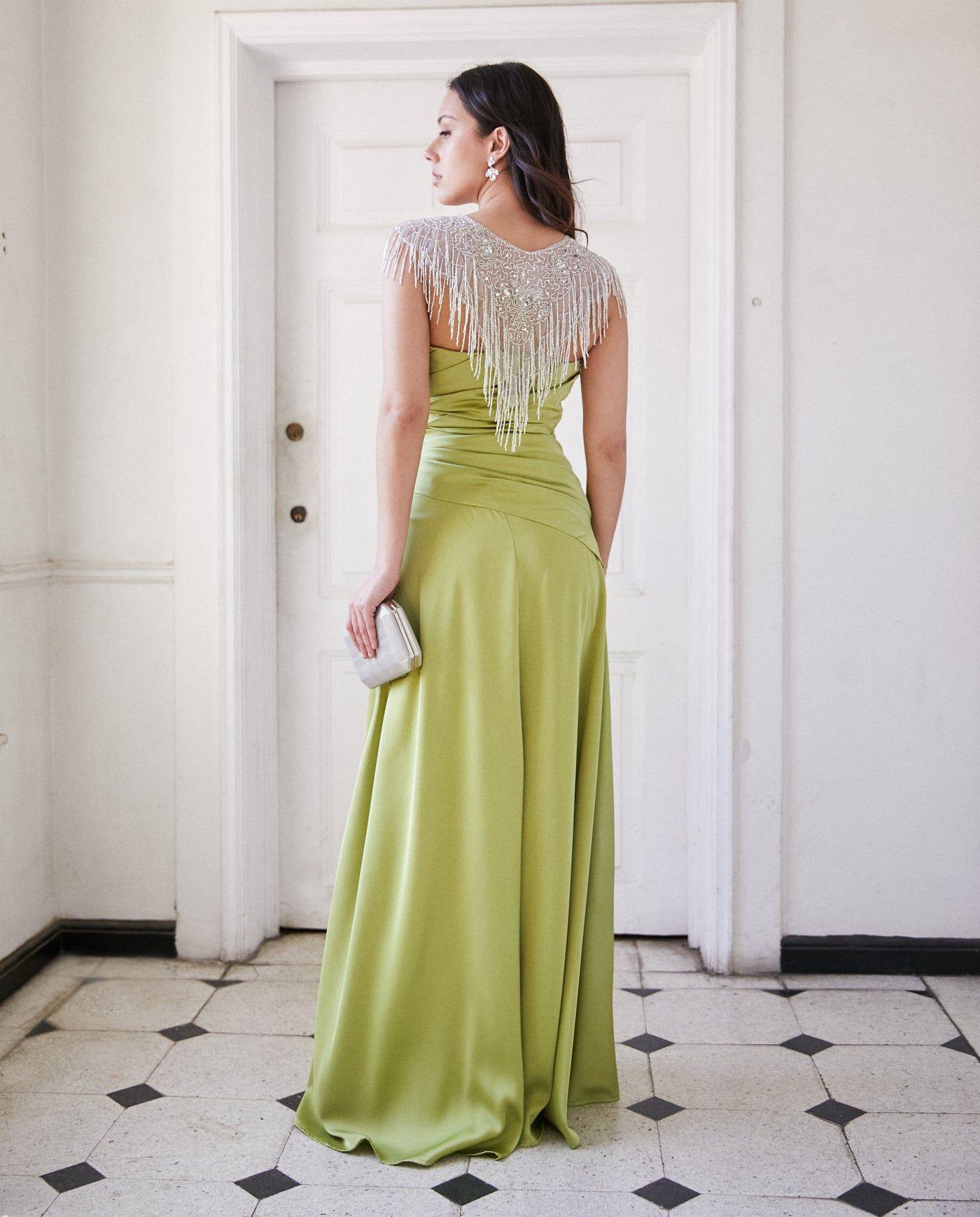 Vestido Largo de Fiesta Rafaella Verde Limón-4