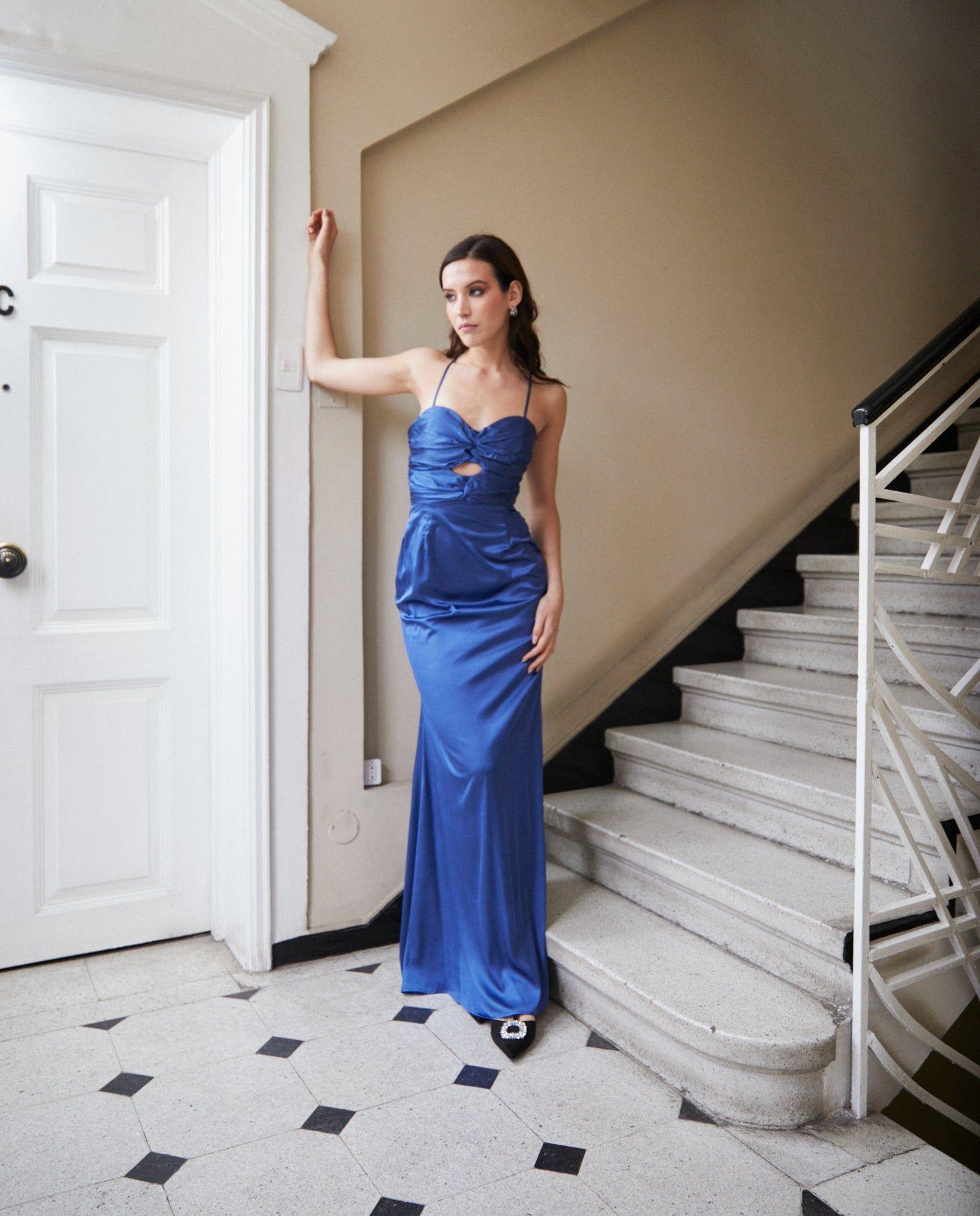 Vestido Largo de Fiesta Zaragoza Azul-2