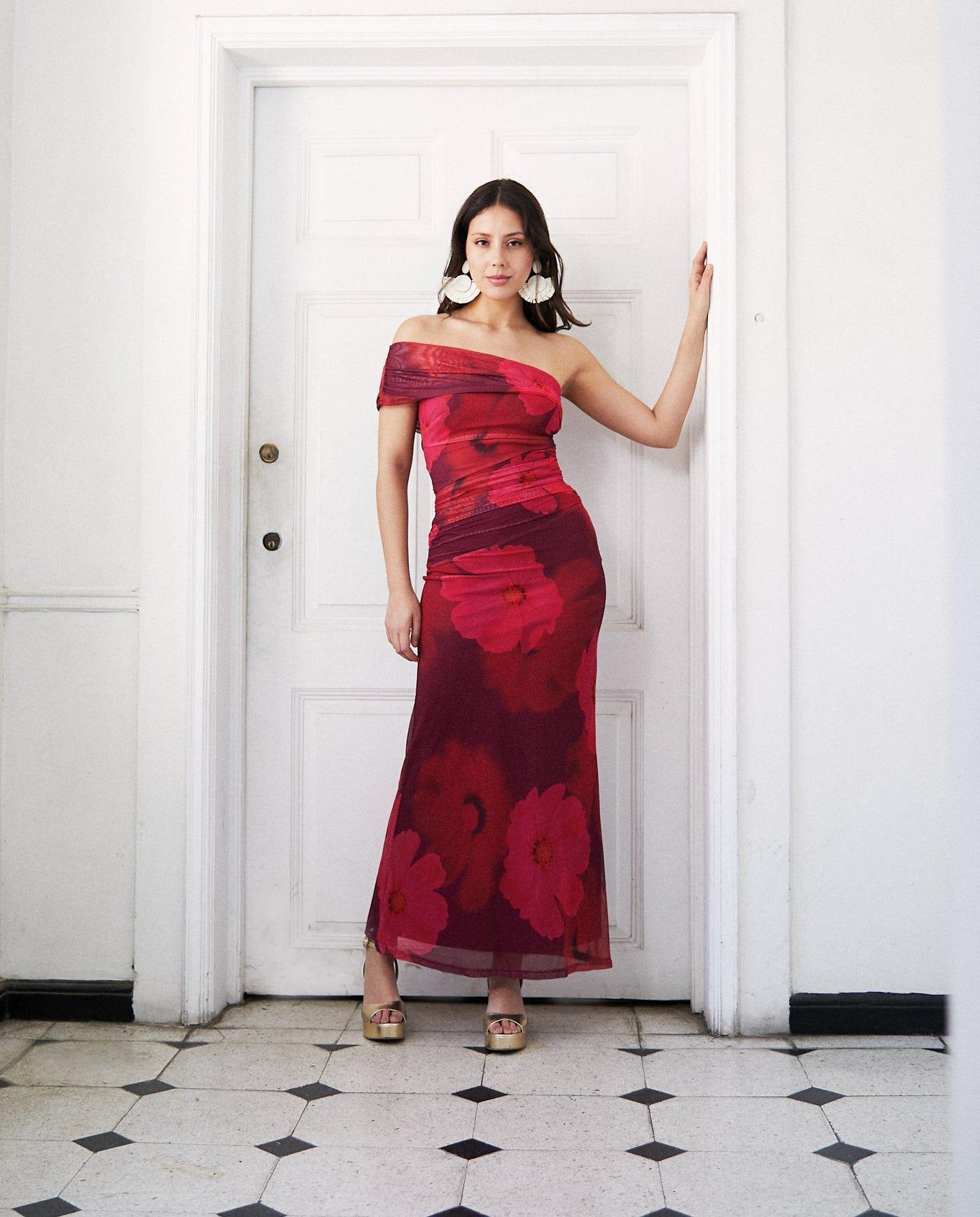 Vestido Largo de Fiesta Segovia Fondo Burdeo-0