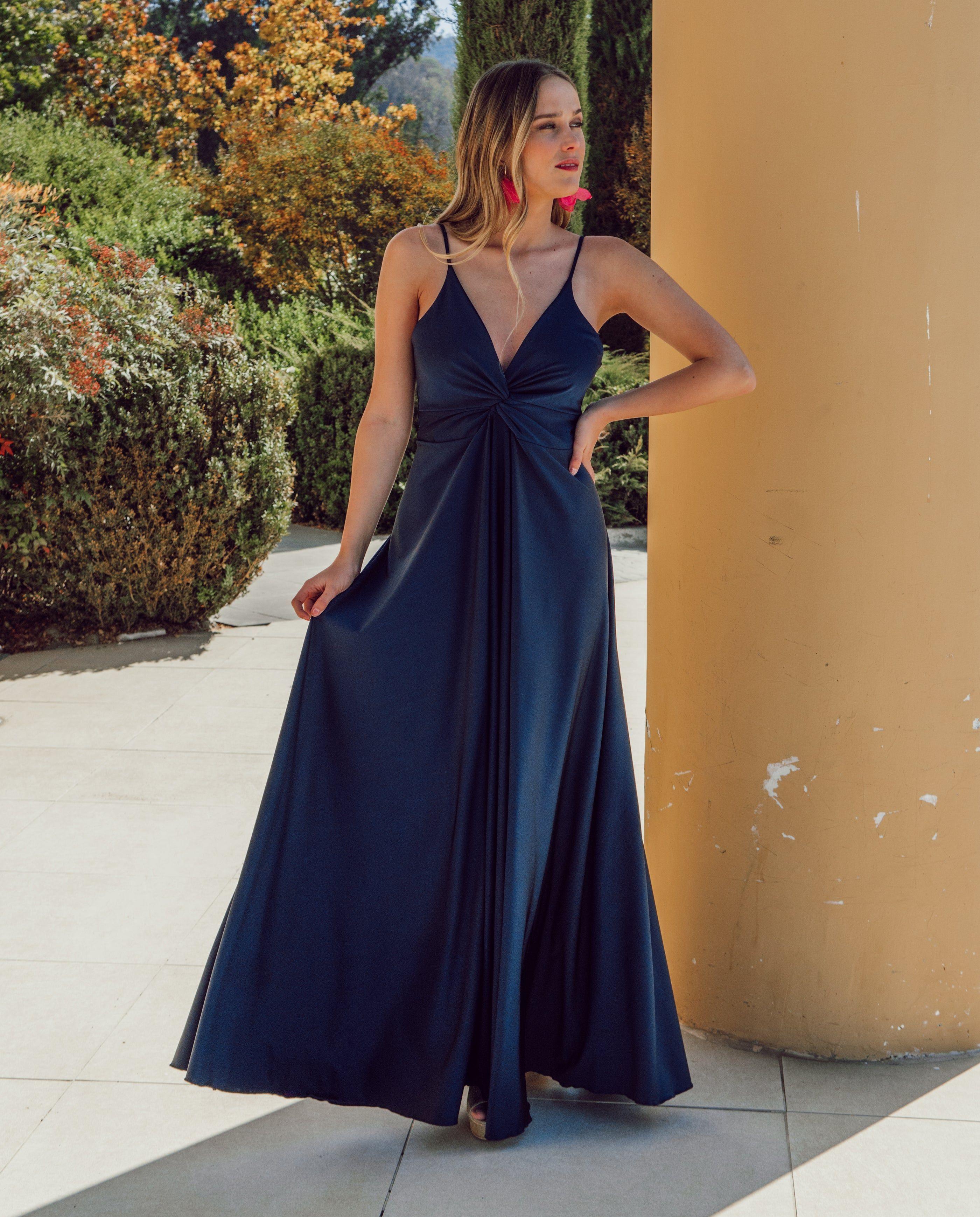 Vestido Largo de Fiesta Nudo Azul Oscuro-3