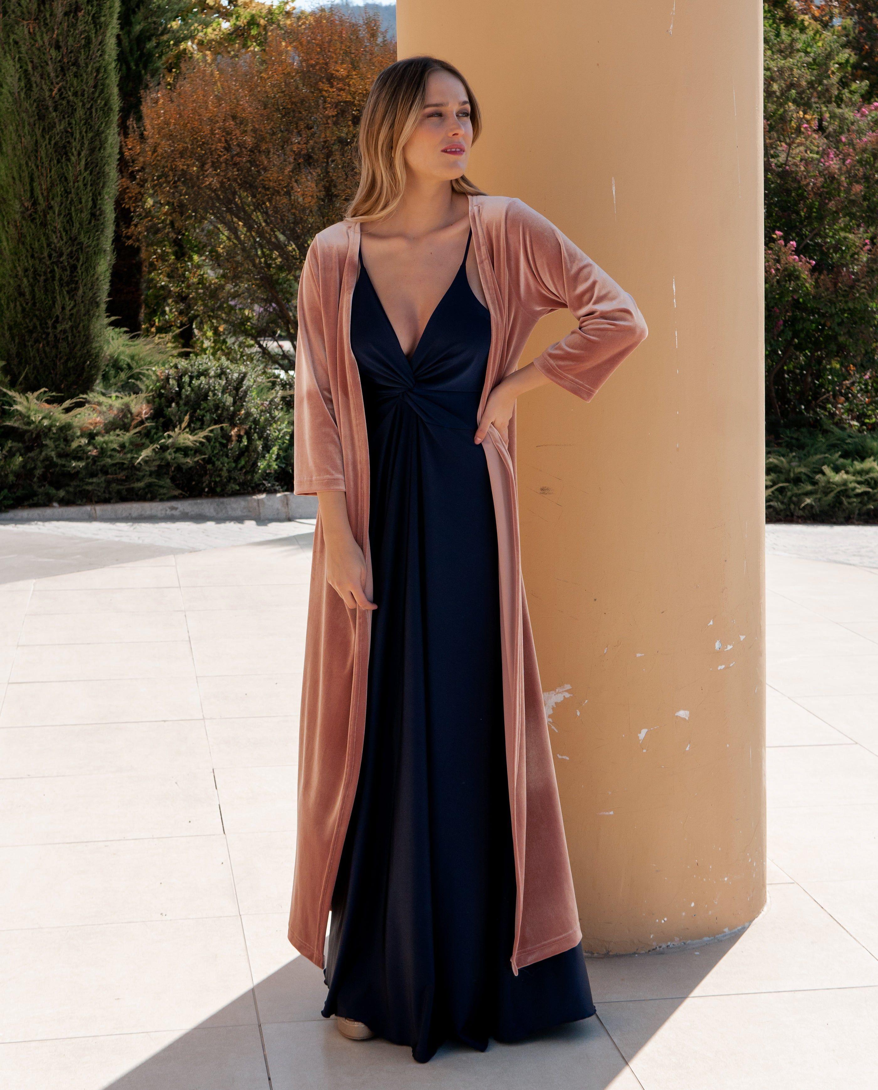 Vestido Largo de Fiesta Nudo Azul Oscuro-4