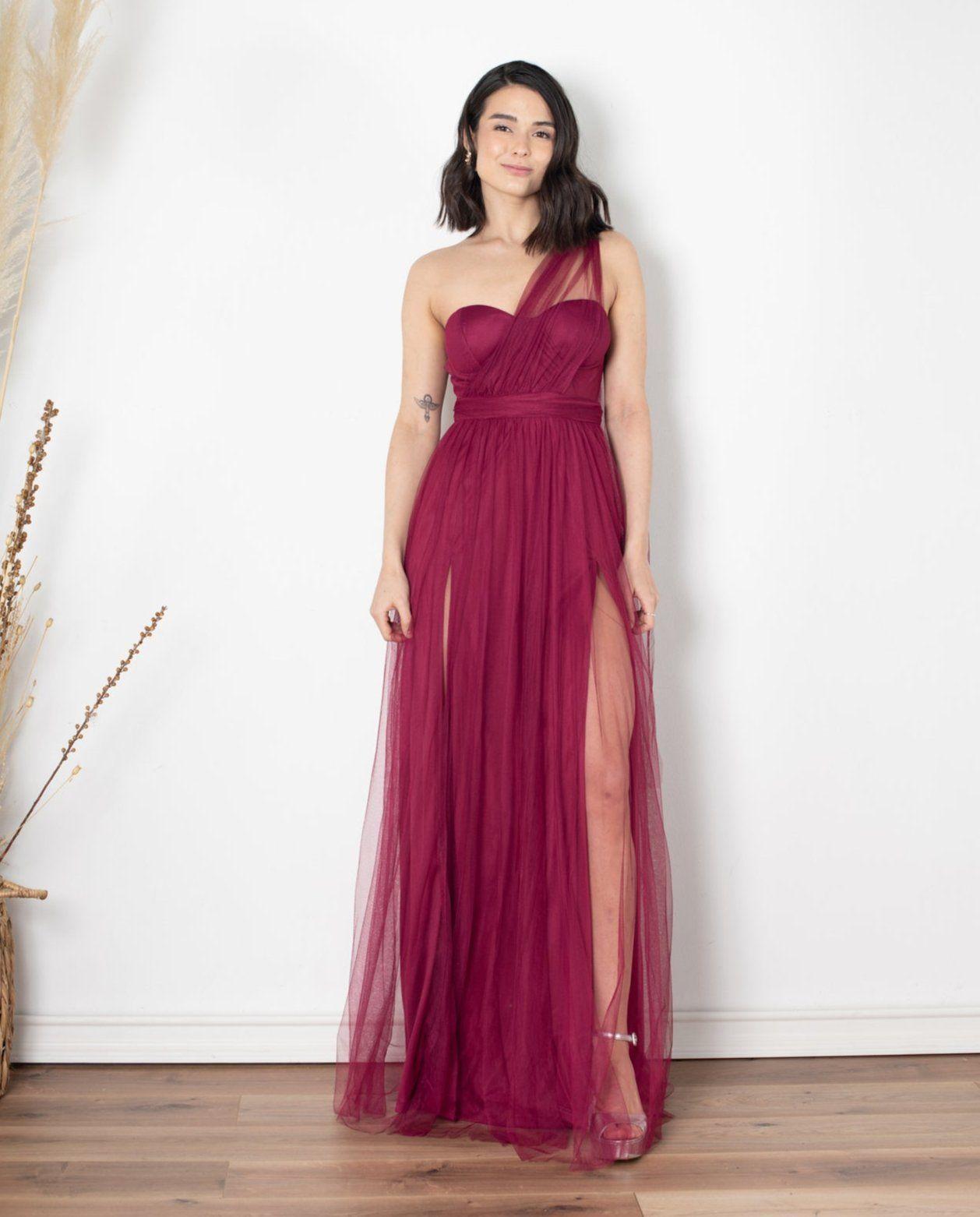 Vestido Largo de Fiesta Gabi Multiformas Burdeo-0