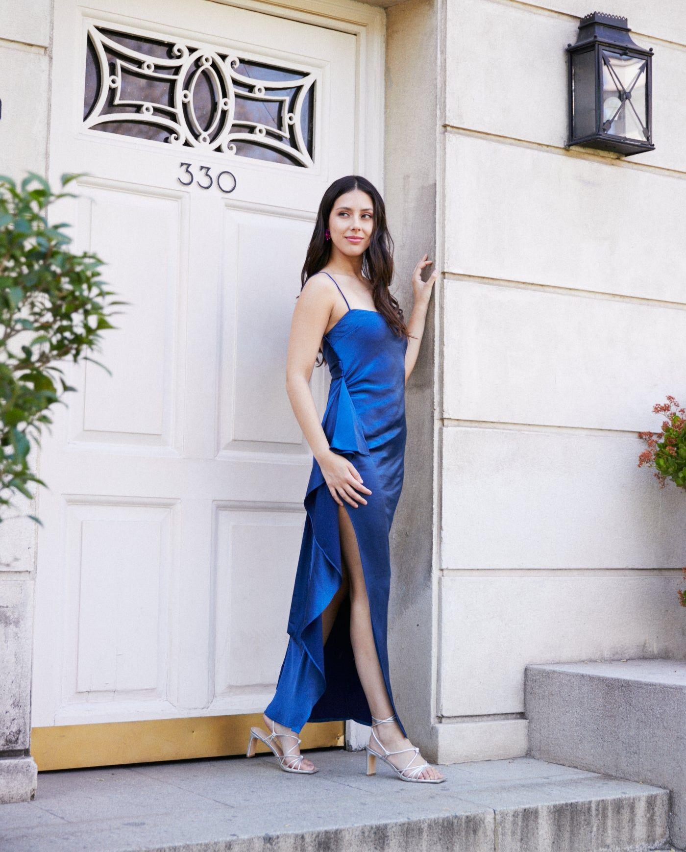 Vestido Largo de Fiesta Camille Vuelos Azul-1