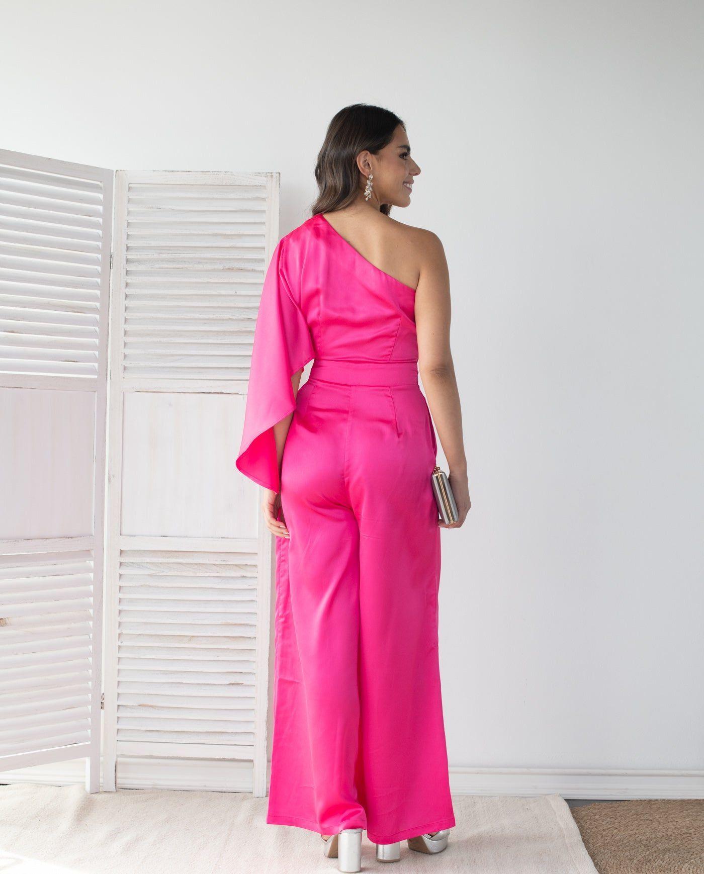 Enterito Largo Laura Satín fucsia-2
