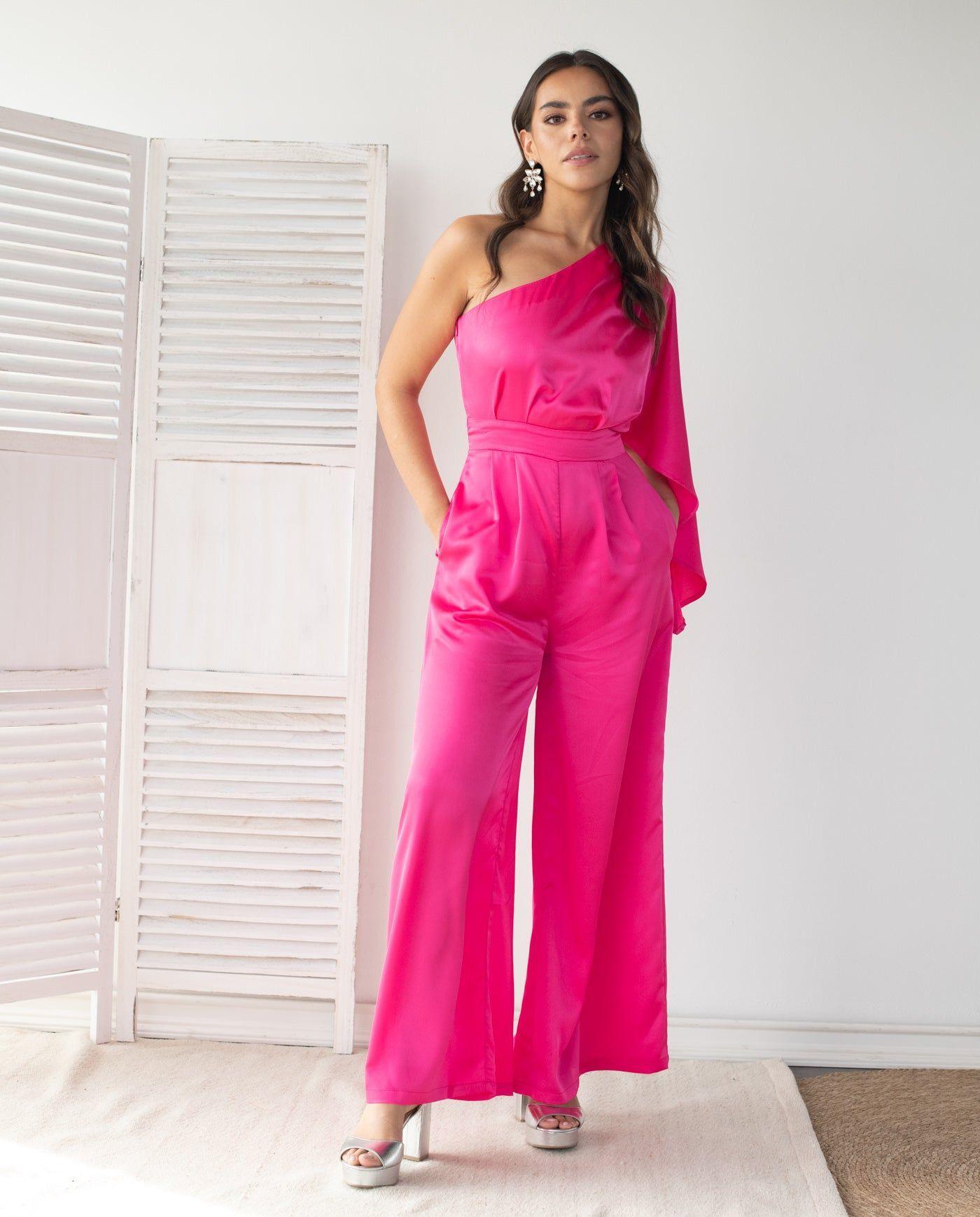 Enterito Largo Laura Satín fucsia-3