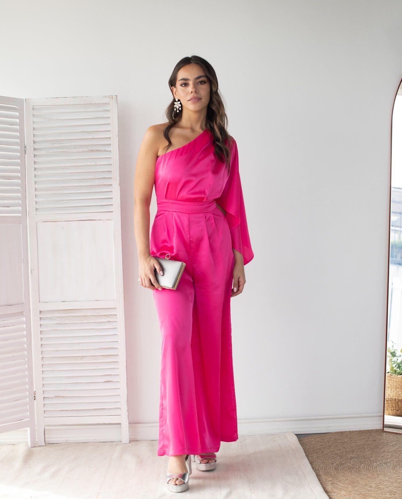Enterito Largo Laura Satín fucsia-4