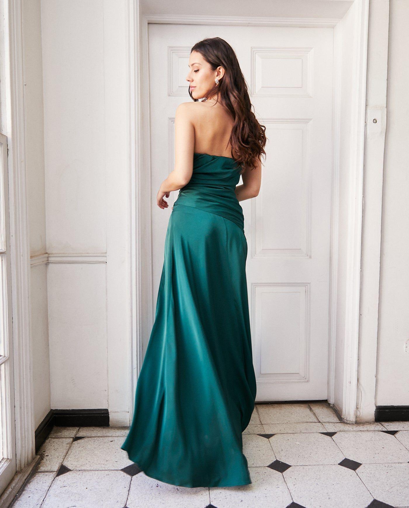 Vestido Largo de Fiesta Rafaella Verde Oscuro-1