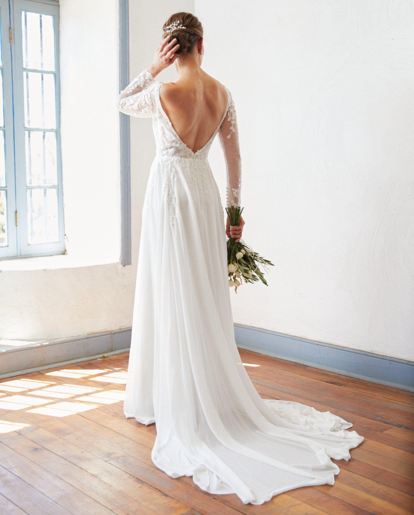 Vestido Largo de Novia Clair Cierre Gasa Ivory-1