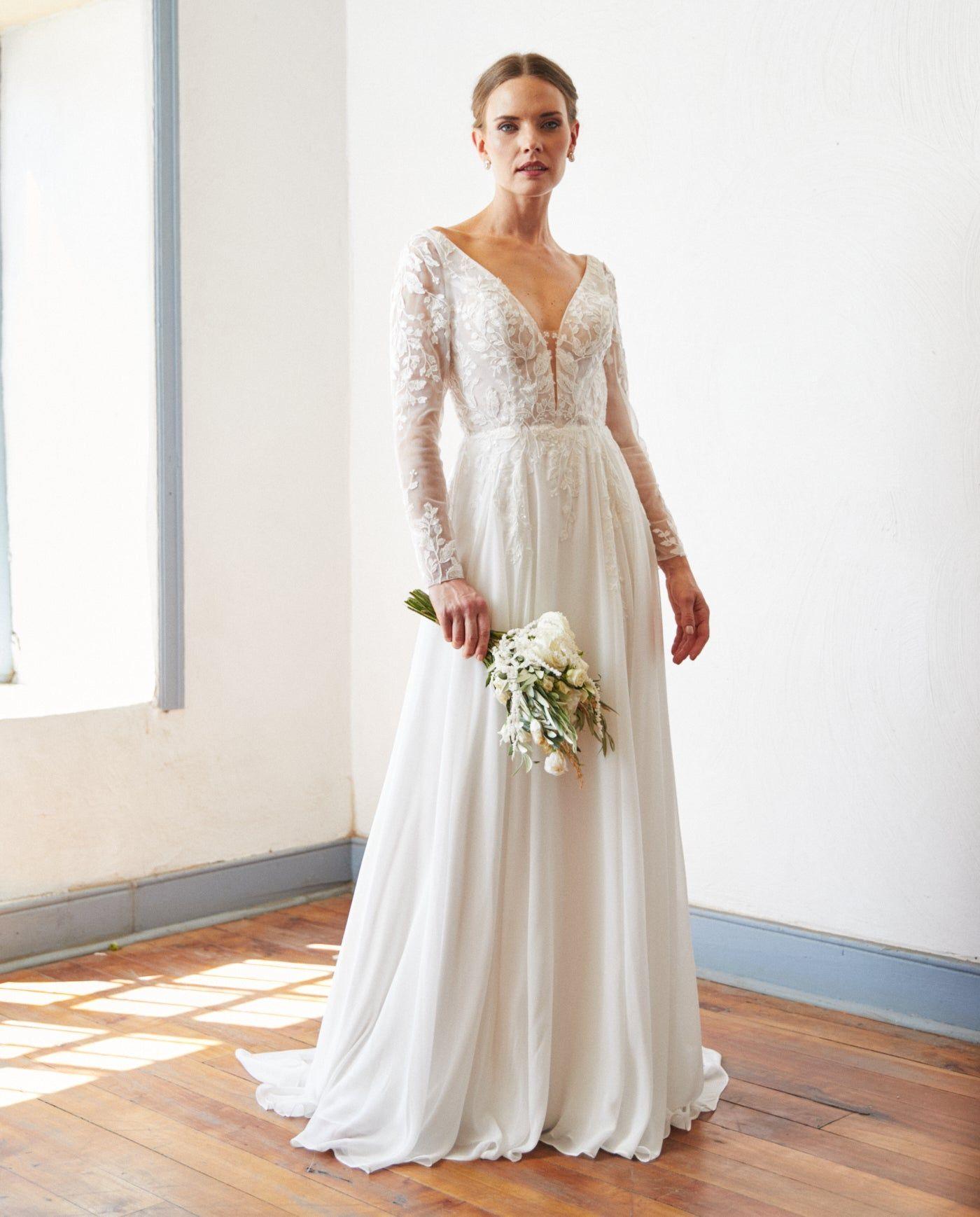 Vestido Largo de Novia Clair Cierre Gasa Ivory-2