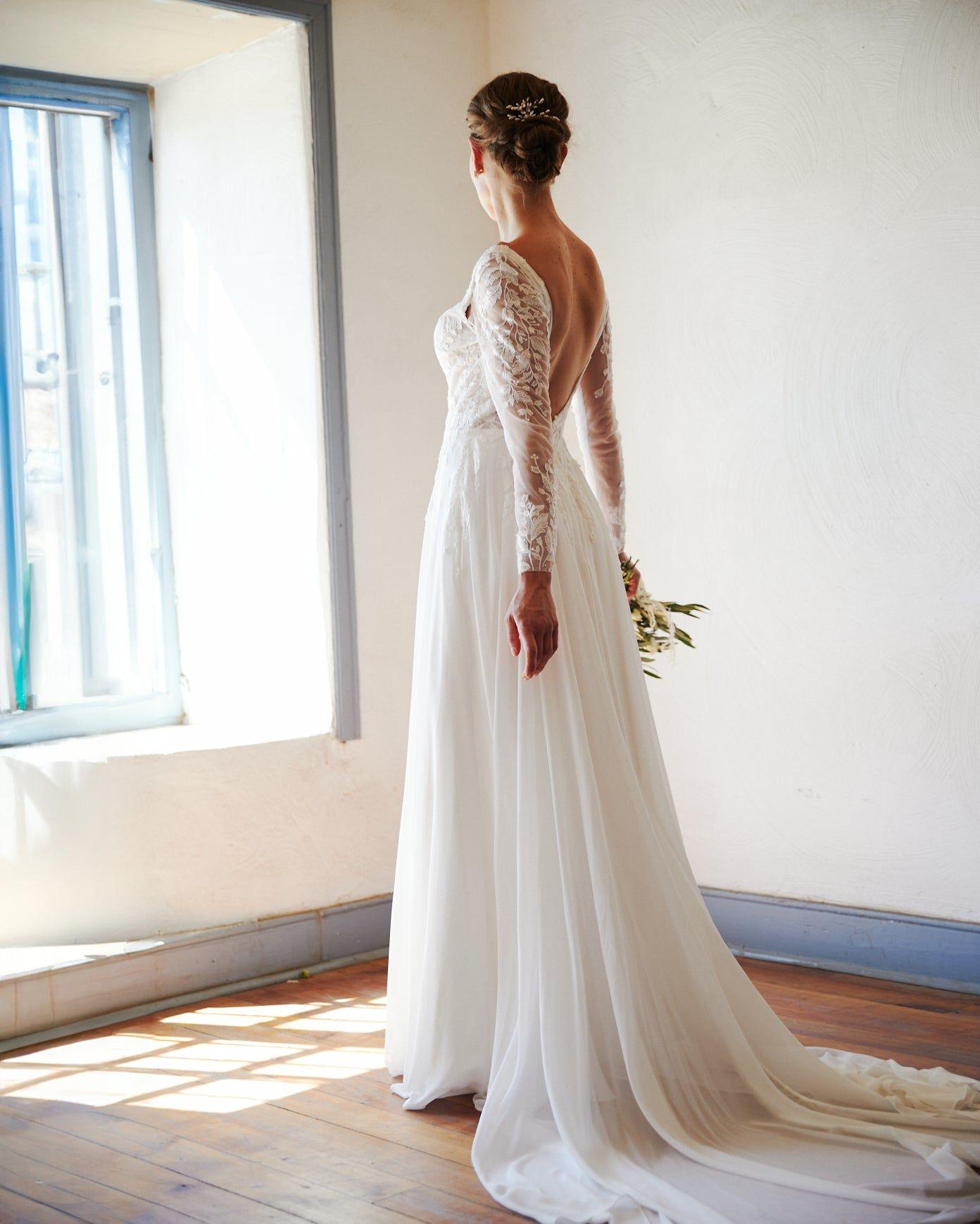 Vestido Largo de Novia Clair Cierre Gasa Ivory-3