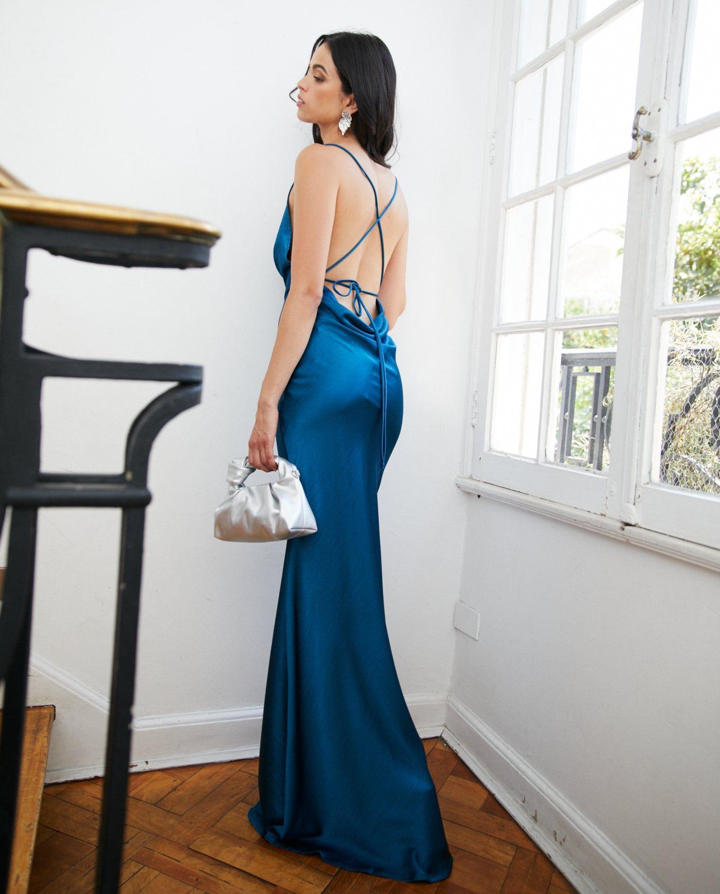 Vestido Largo de Fiesta Dominga Turquesa Oscuro-1