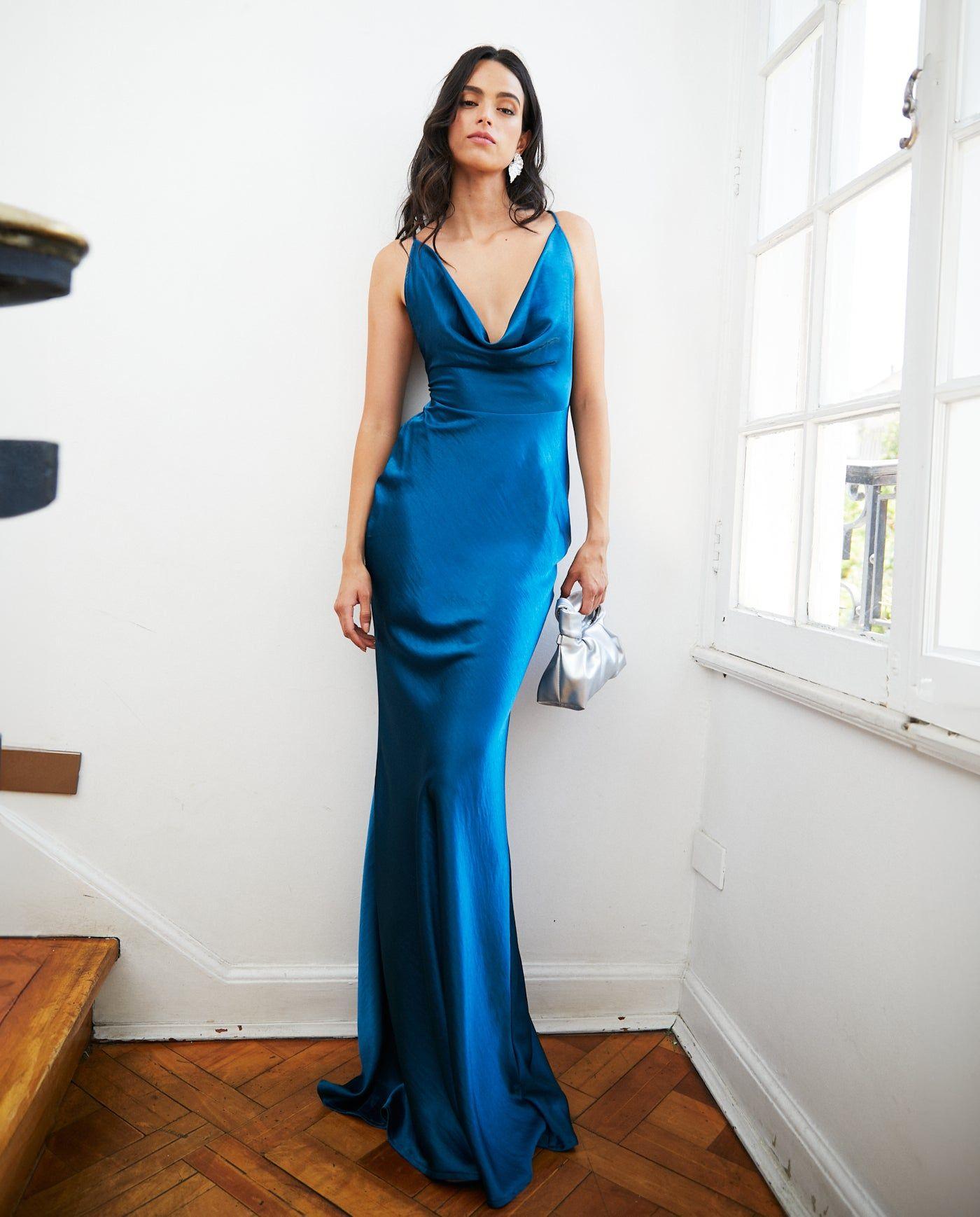 Vestido Largo de Fiesta Dominga Turquesa Oscuro-2