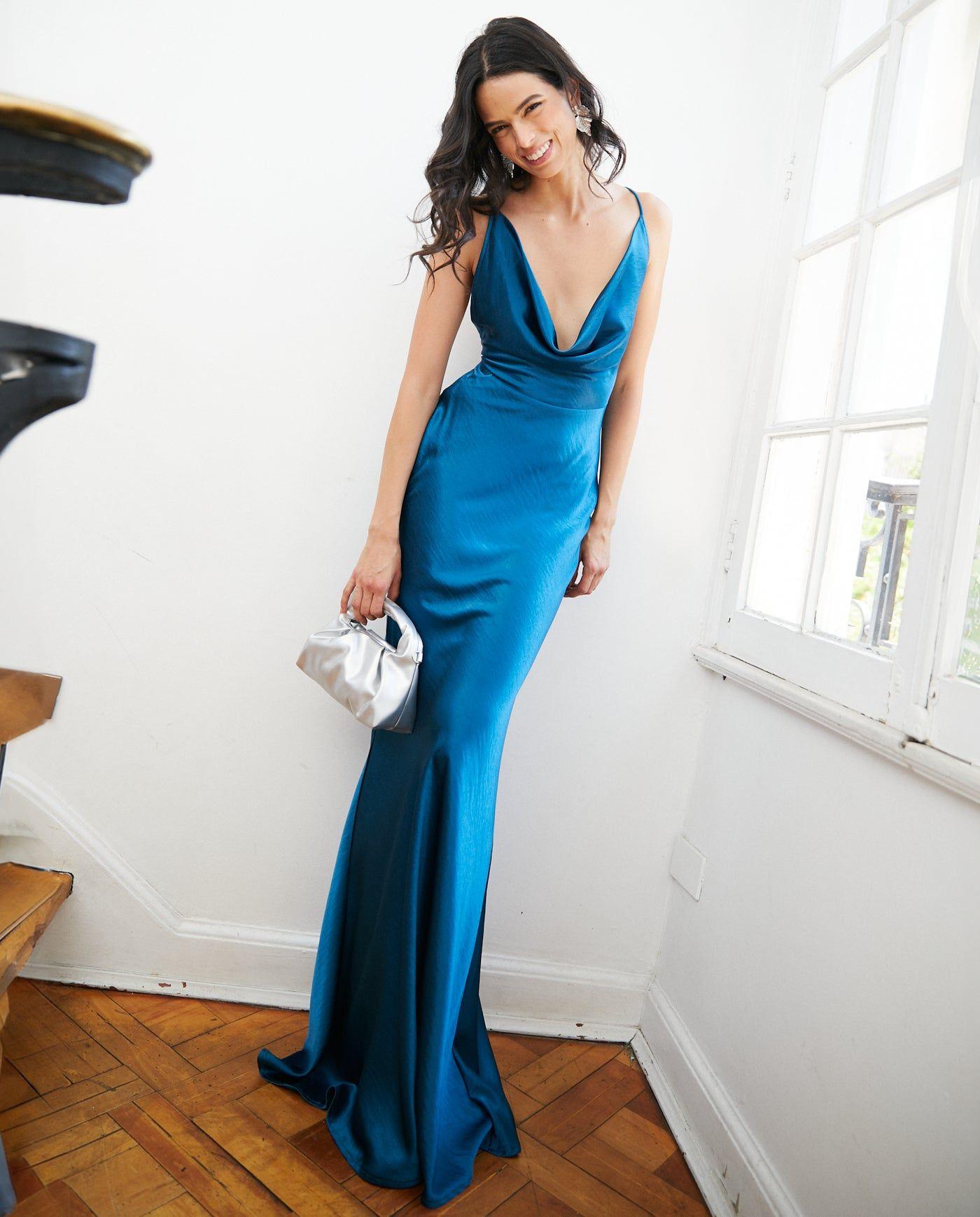 Vestido Largo de Fiesta Dominga Turquesa Oscuro-3